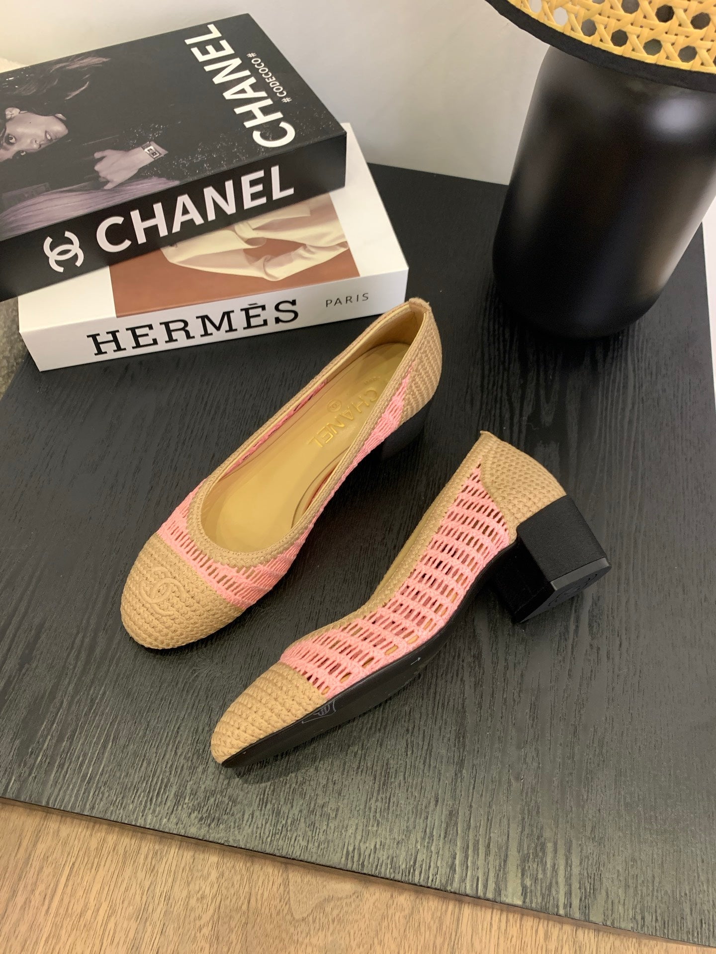CC 25p Ballet Heel 50mm Pink Beige Raffia