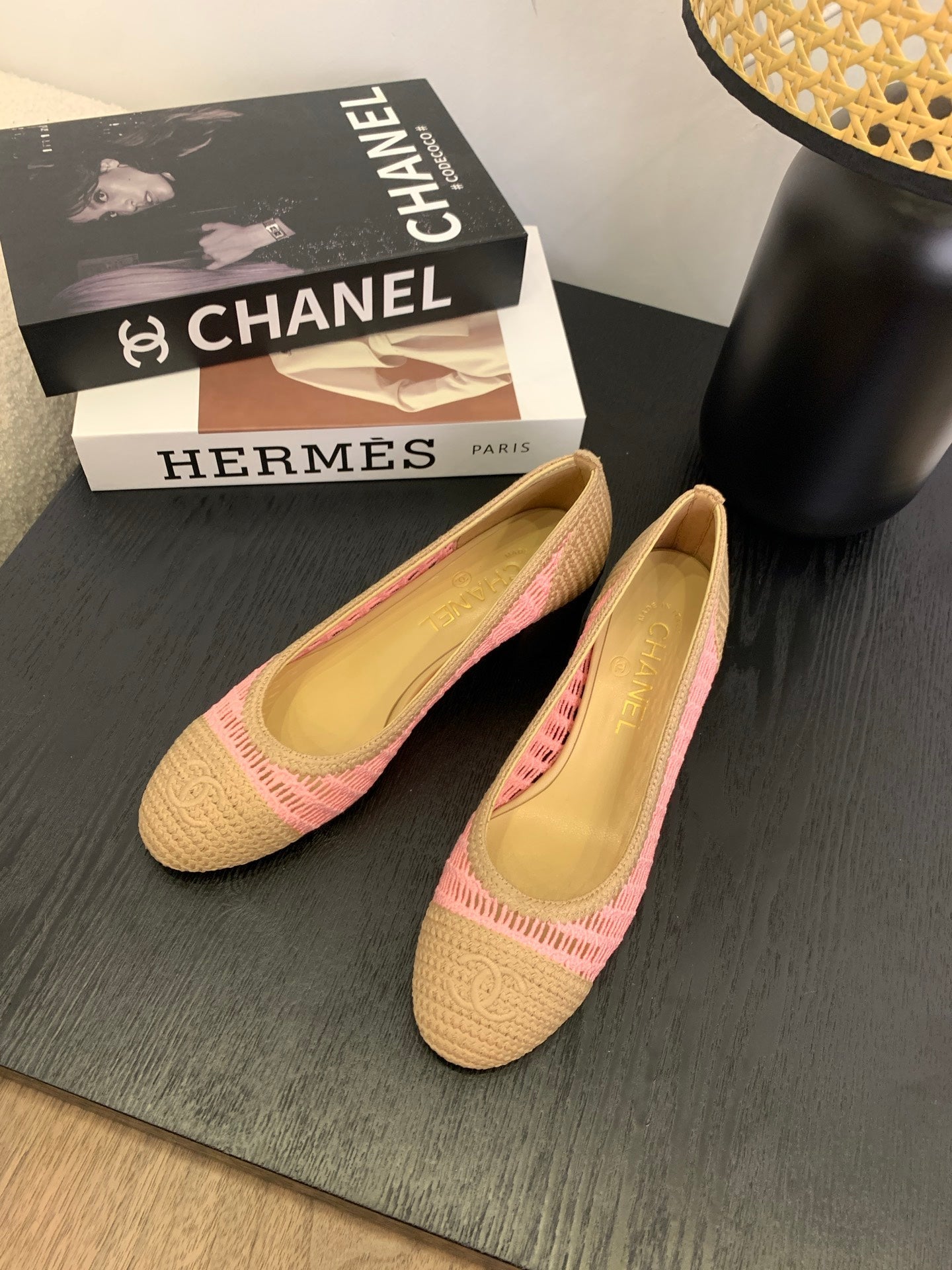 CC 25p Ballet Heel 50mm Pink Beige Raffia