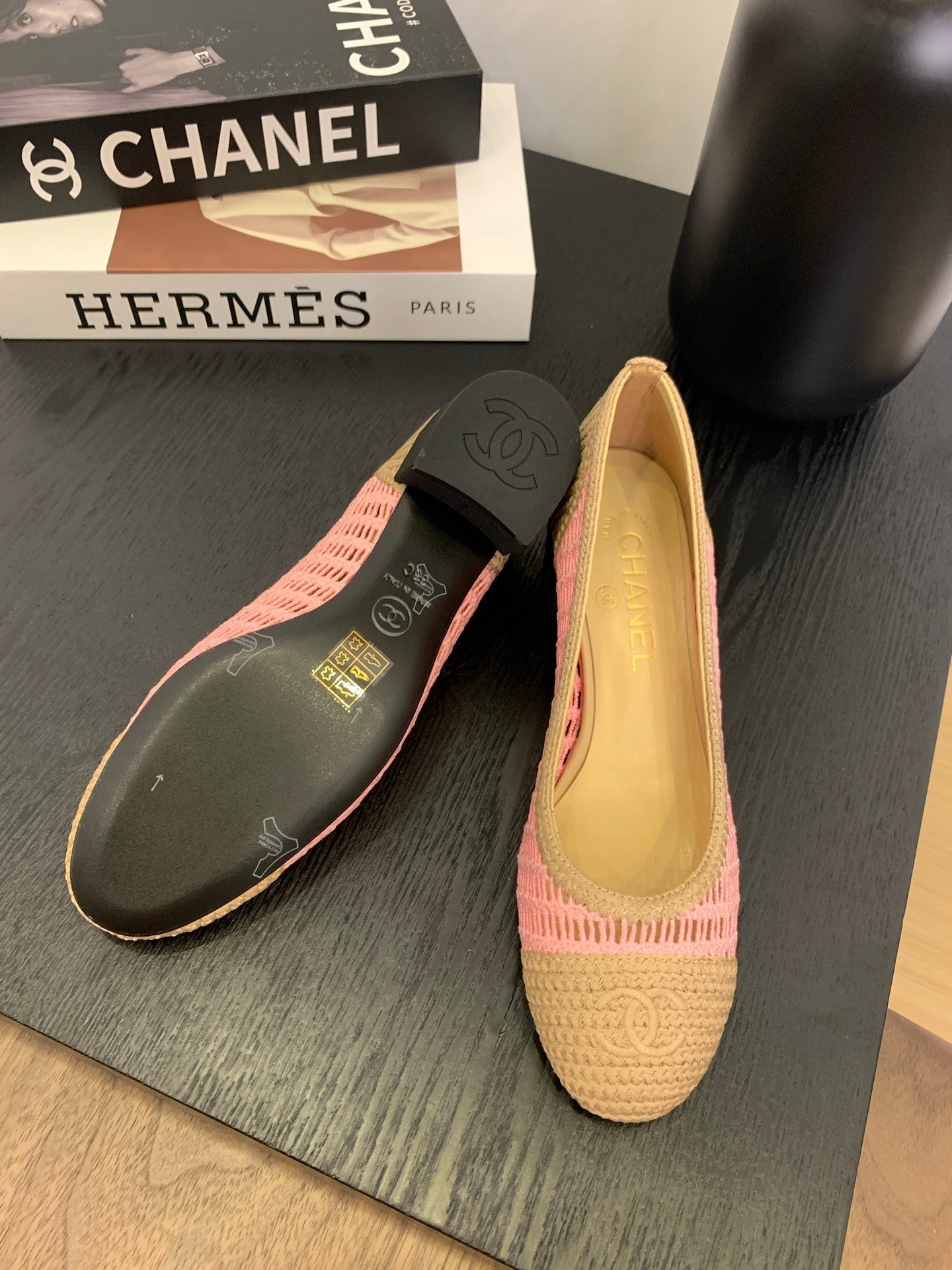 CC 25p Ballet Heel 50mm Pink Beige Raffia