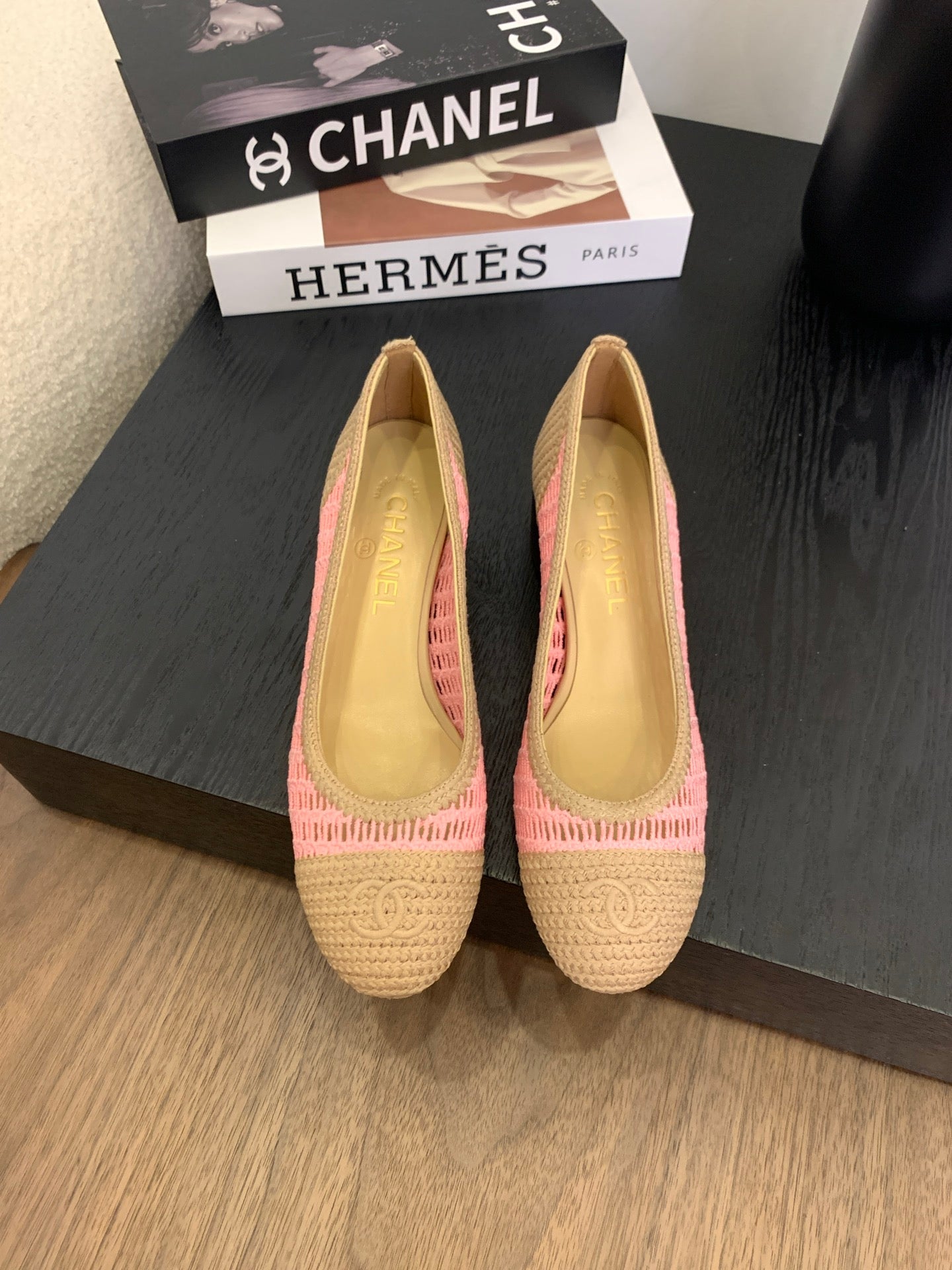 CC 25p Ballet Heel 50mm Pink Beige Raffia