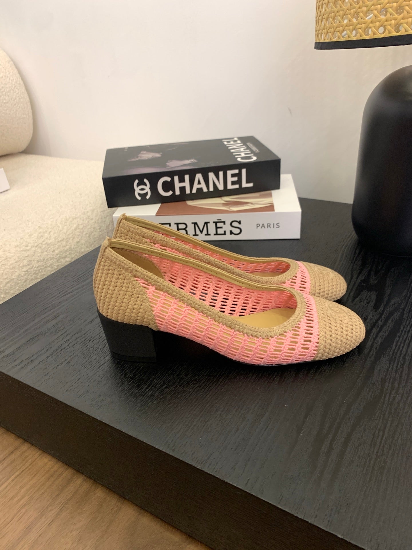CC 25p Ballet Heel 50mm Pink Beige Raffia