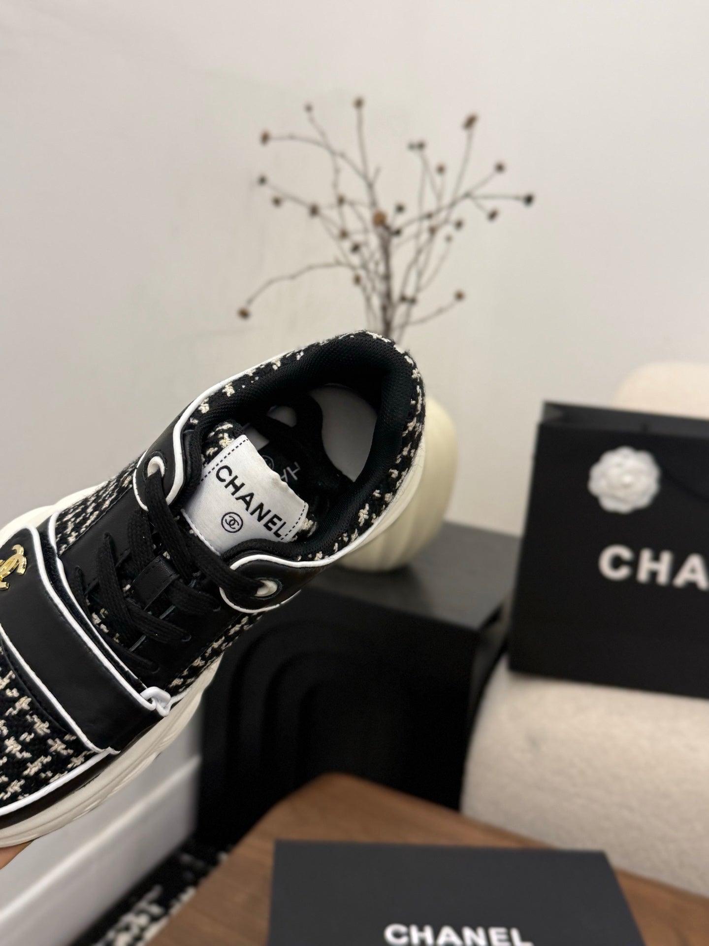 CC 26s Casual Sneaker Black White Tweed Leather 183604
