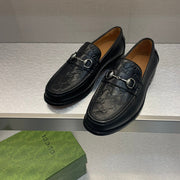 GG Men's Horsebit Loafer Black Embossed Cowhide 542447
