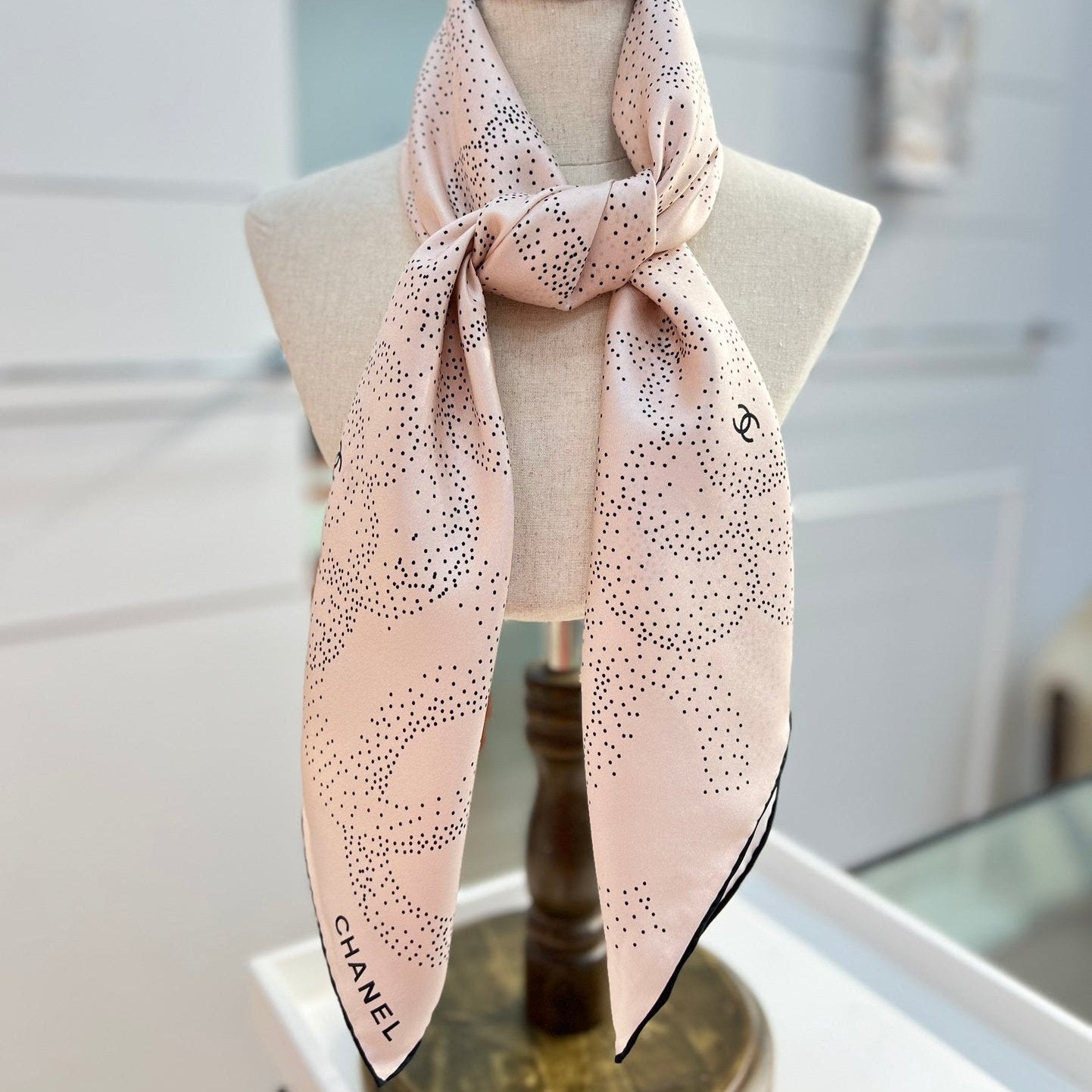 CC Square Scarf 90 CM In Light Pink Camellia Polka Dot Silk 288737