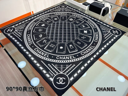 CC Square Scarf 90 CM In Black Mix White Silk 288728