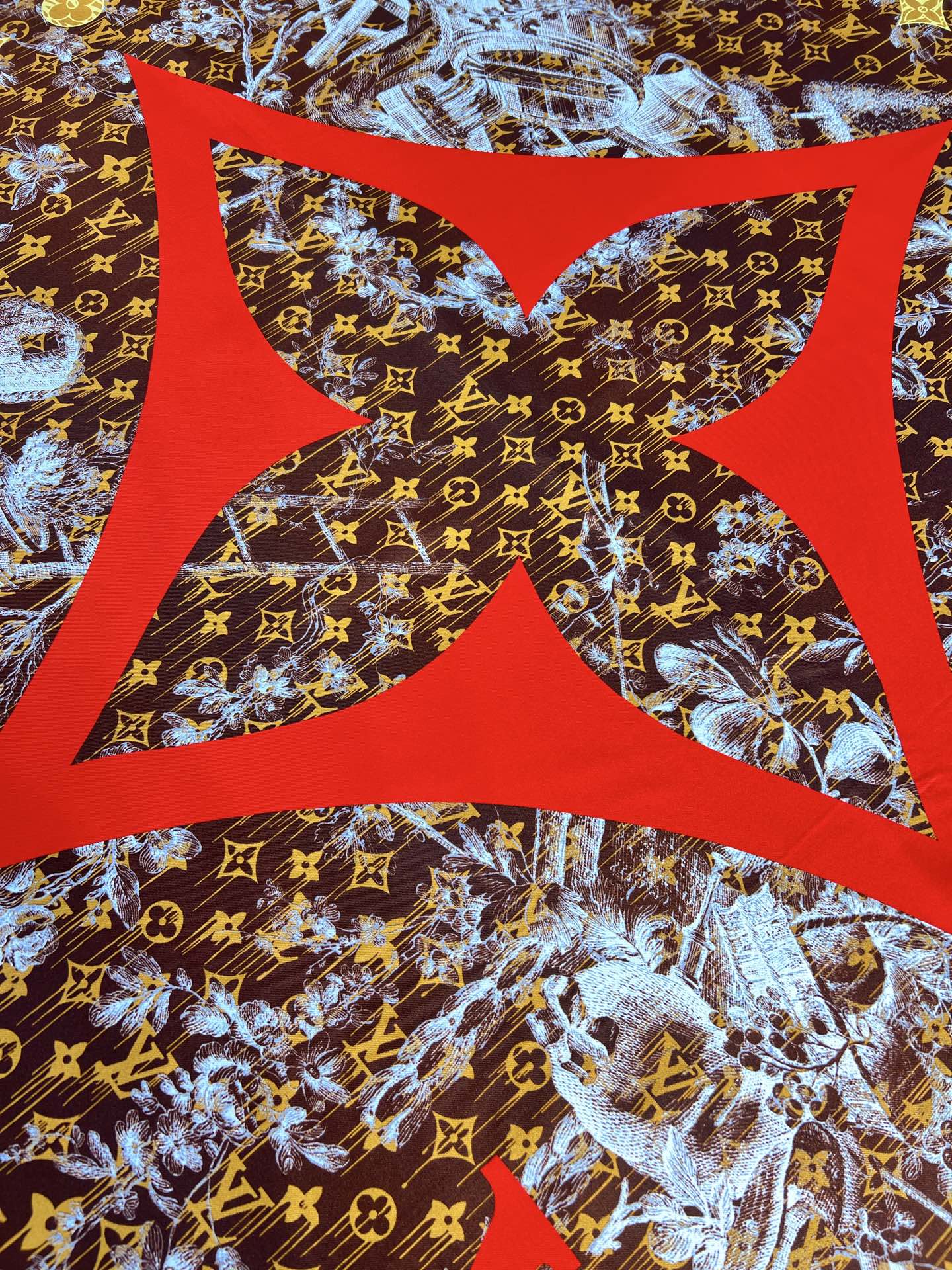 LV Double Sided Scarf 90 Brown Red Mulberry Silk 168820