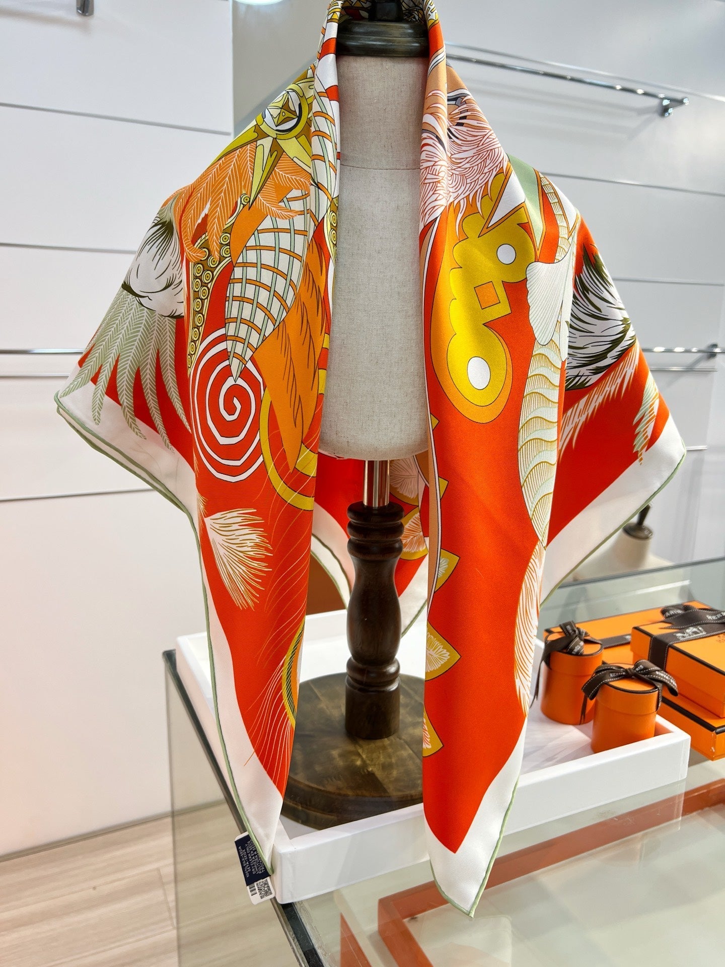HM 26s 90 Double-sided Scarf Orange Red Colorful Mulberry Silk 157527