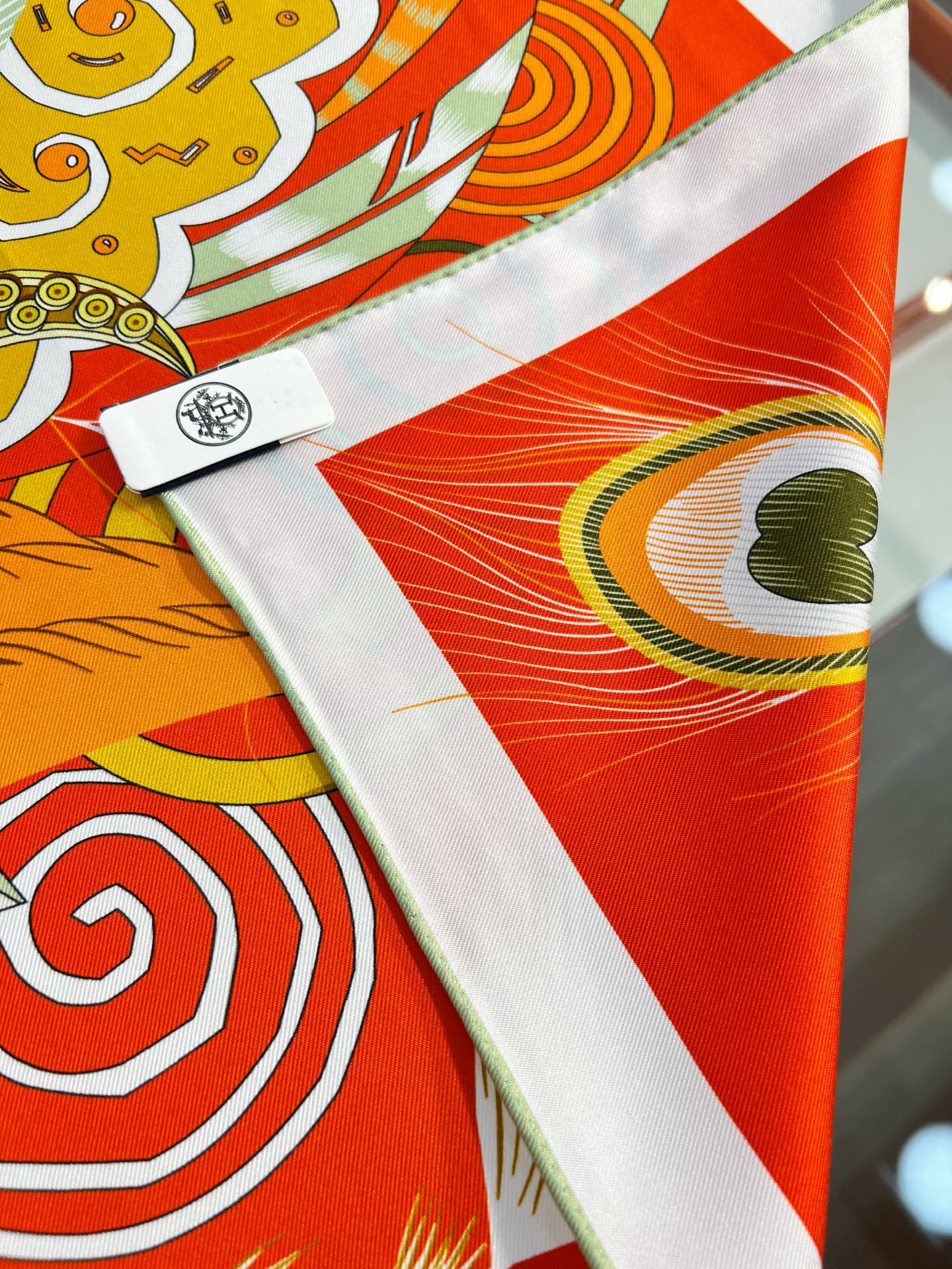 HM 26s 90 Double-sided Scarf Orange Red Colorful Mulberry Silk 157527