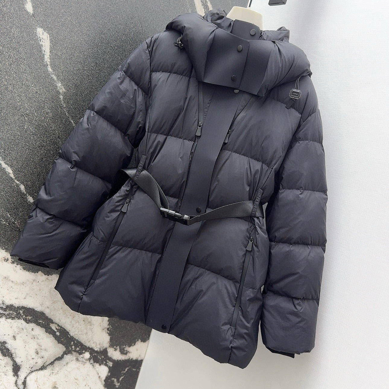 Burberry 25 Stand Collar Hooded Down Jacket Black Polyester