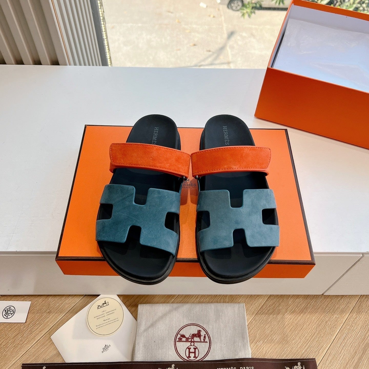 HM Chypre Sandal Teal Blue Mix Orange Suede 202808