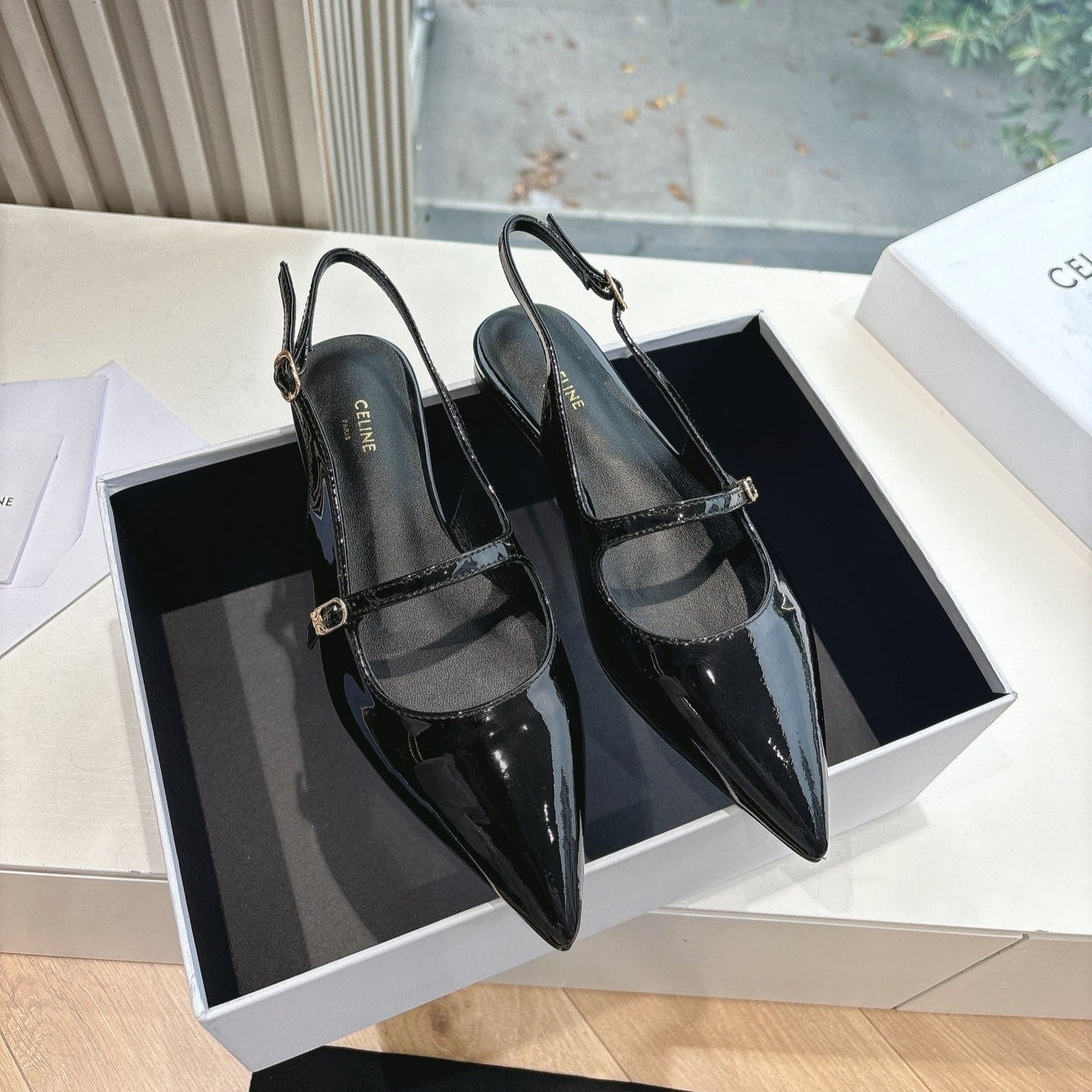 CELINE  Slingback Black Patent Leather 285952