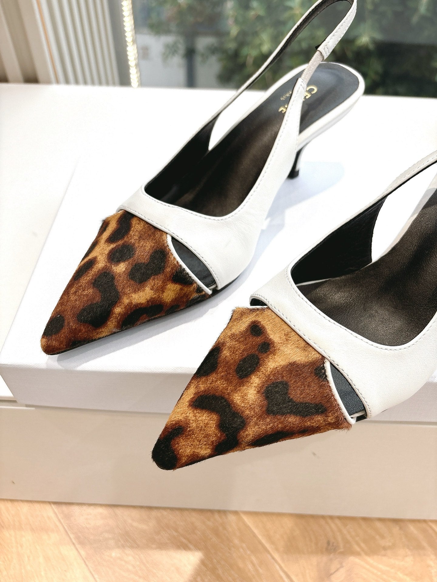 CELINE Slingback  Leopard  White Leather 285985