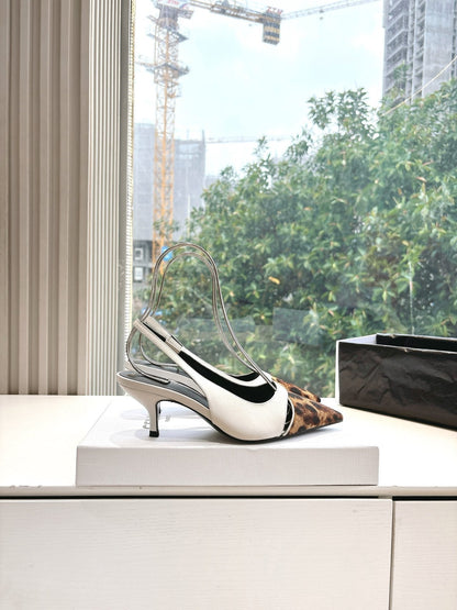 CELINE Slingback  Leopard  White Leather 285985