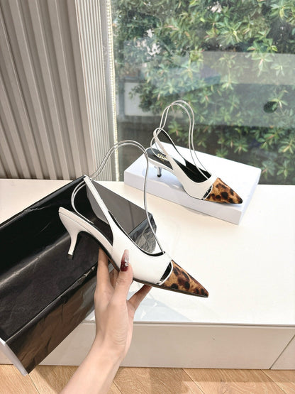 CELINE Slingback  Leopard  White Leather 285985