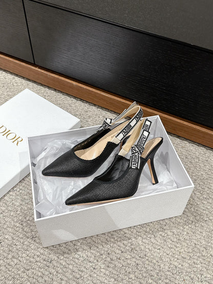 cd slingback 100 black raffia lambskin