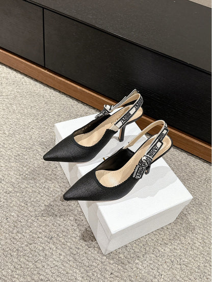 cd slingback 100 black raffia lambskin