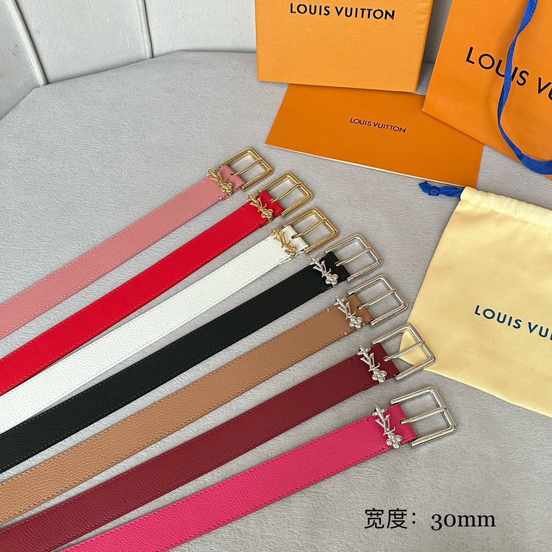 LV BLOOM 30MM BELT IN CHERRY RED CALFSKIN SILVER HARDWARE