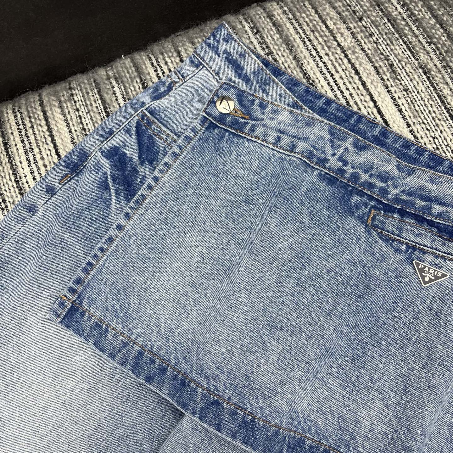Prada 2026 Wide-Leg Pants Jean Light Blue Cotton 650356