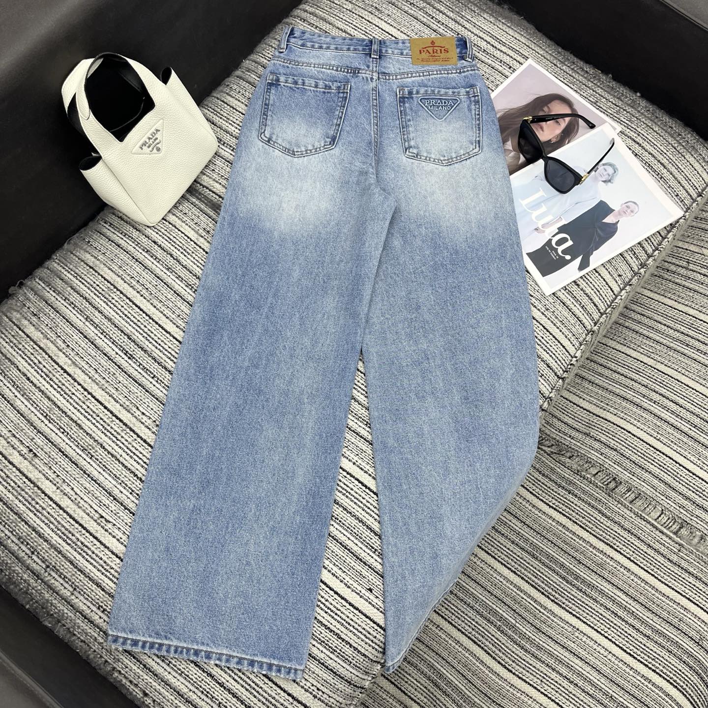 Prada 2026 Wide-Leg Pants Jean Light Blue Cotton 650356