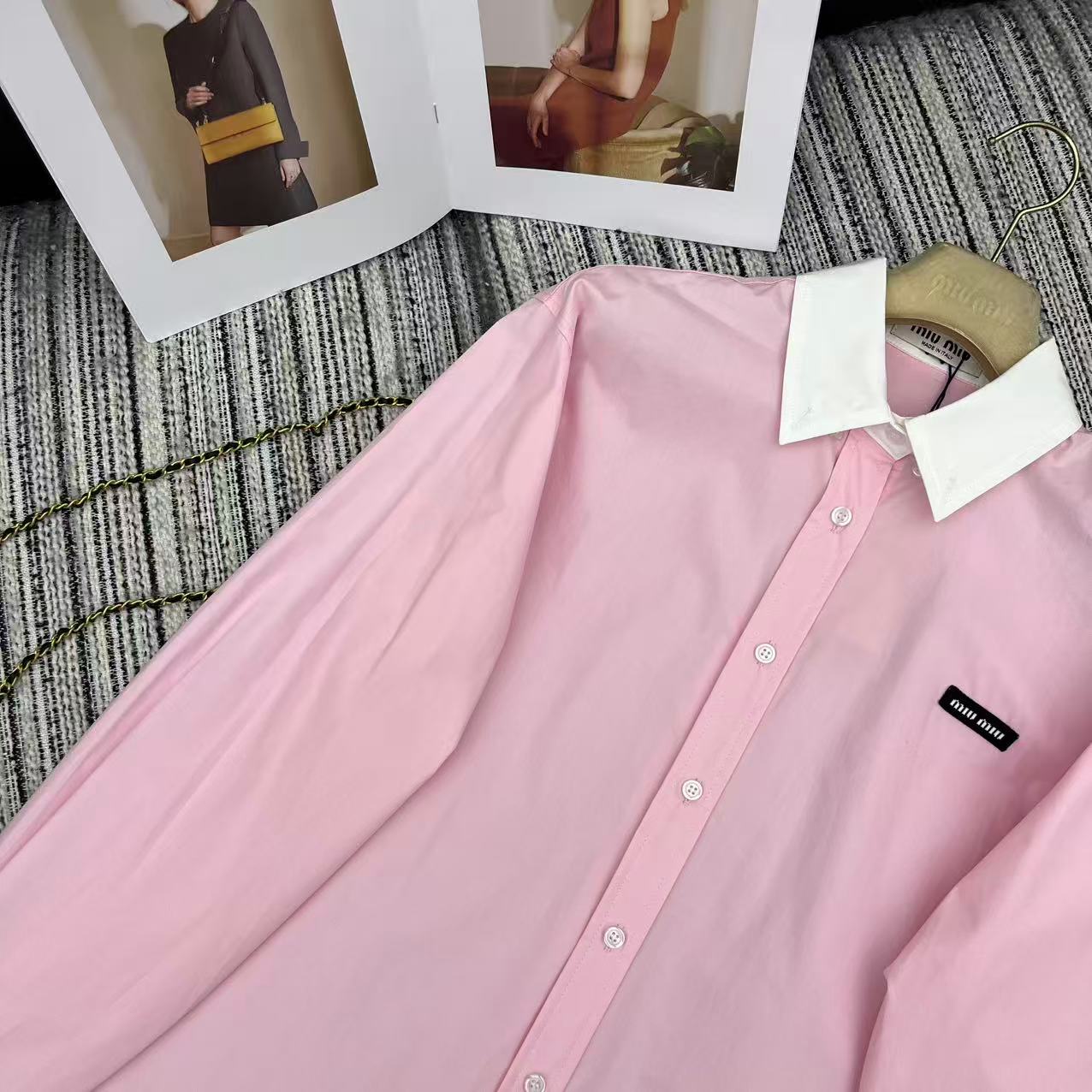 Miu Miu 2026 Long-sleeved Shirt Pink White Cotton