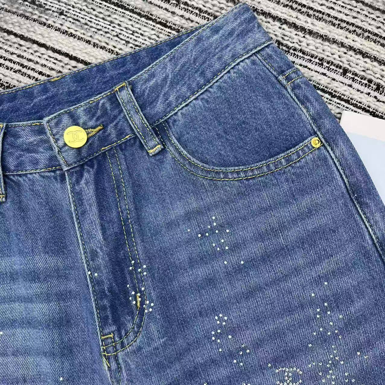 Chanel 2026 Straight-leg Jeans With Double C Logo And Rhinestone Embellishment