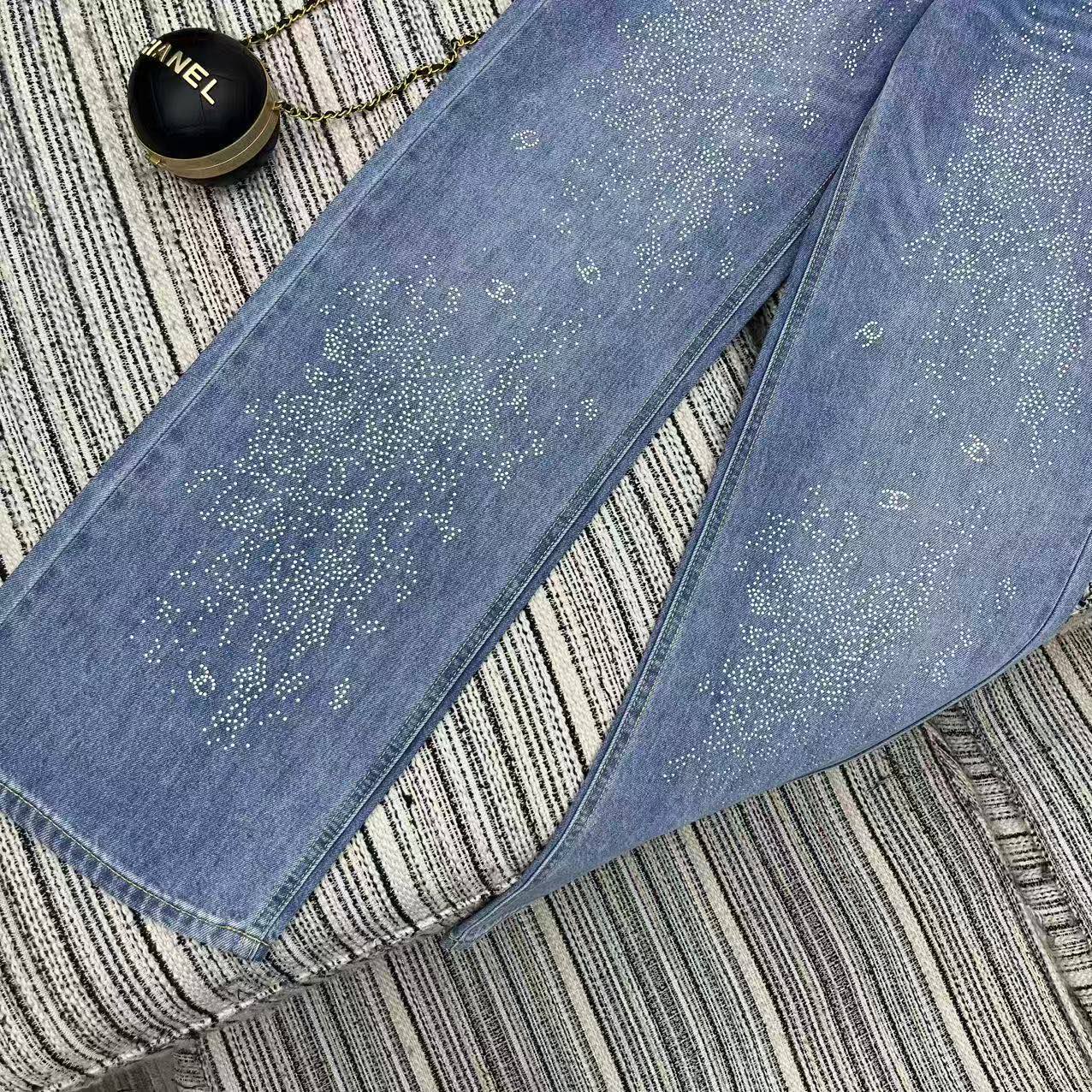 Chanel 2026 Straight-leg Jeans With Double C Logo And Rhinestone Embellishment