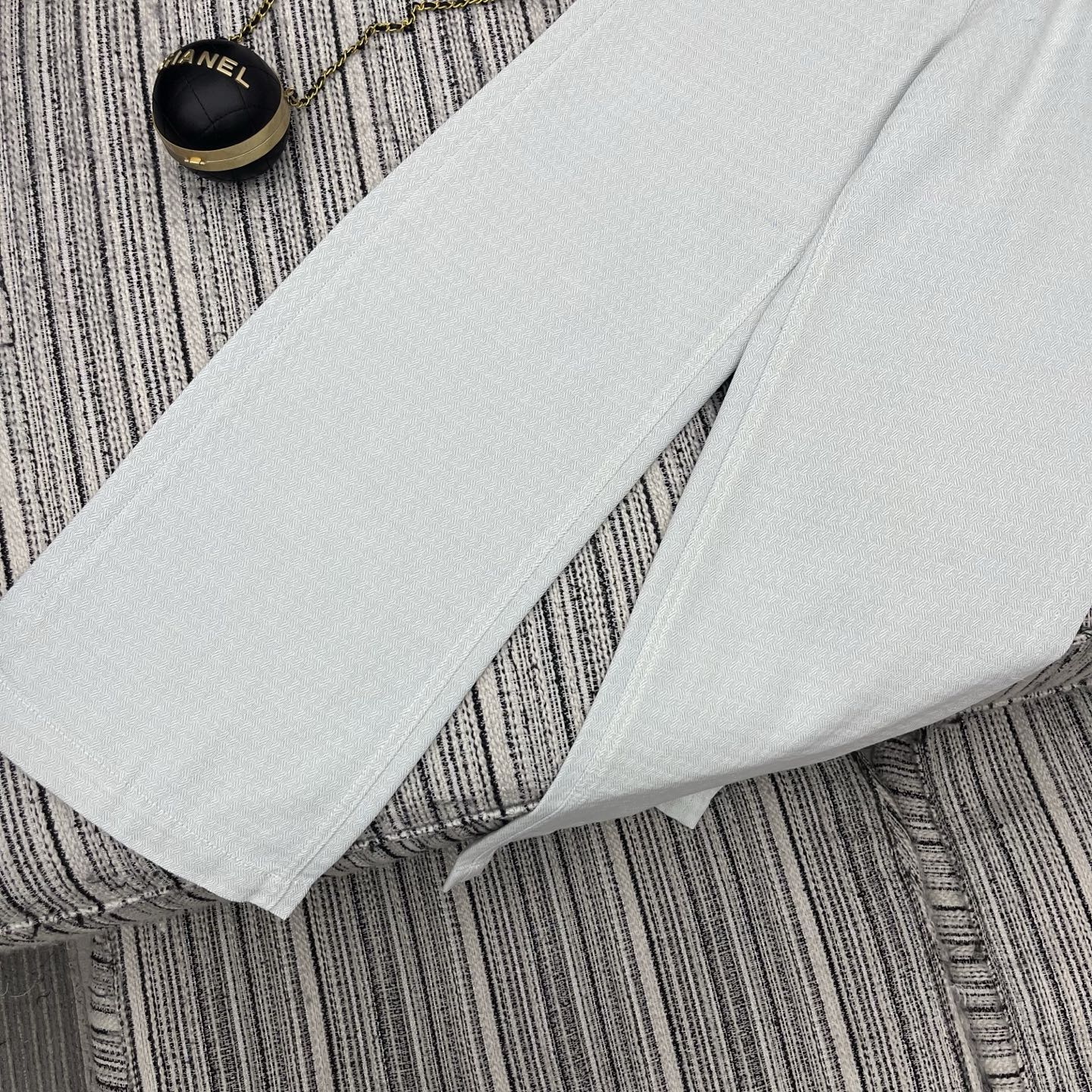 Chanel 2026 Straight-leg Trousers With Double C Leather Belt Light Blue Cotton 365395