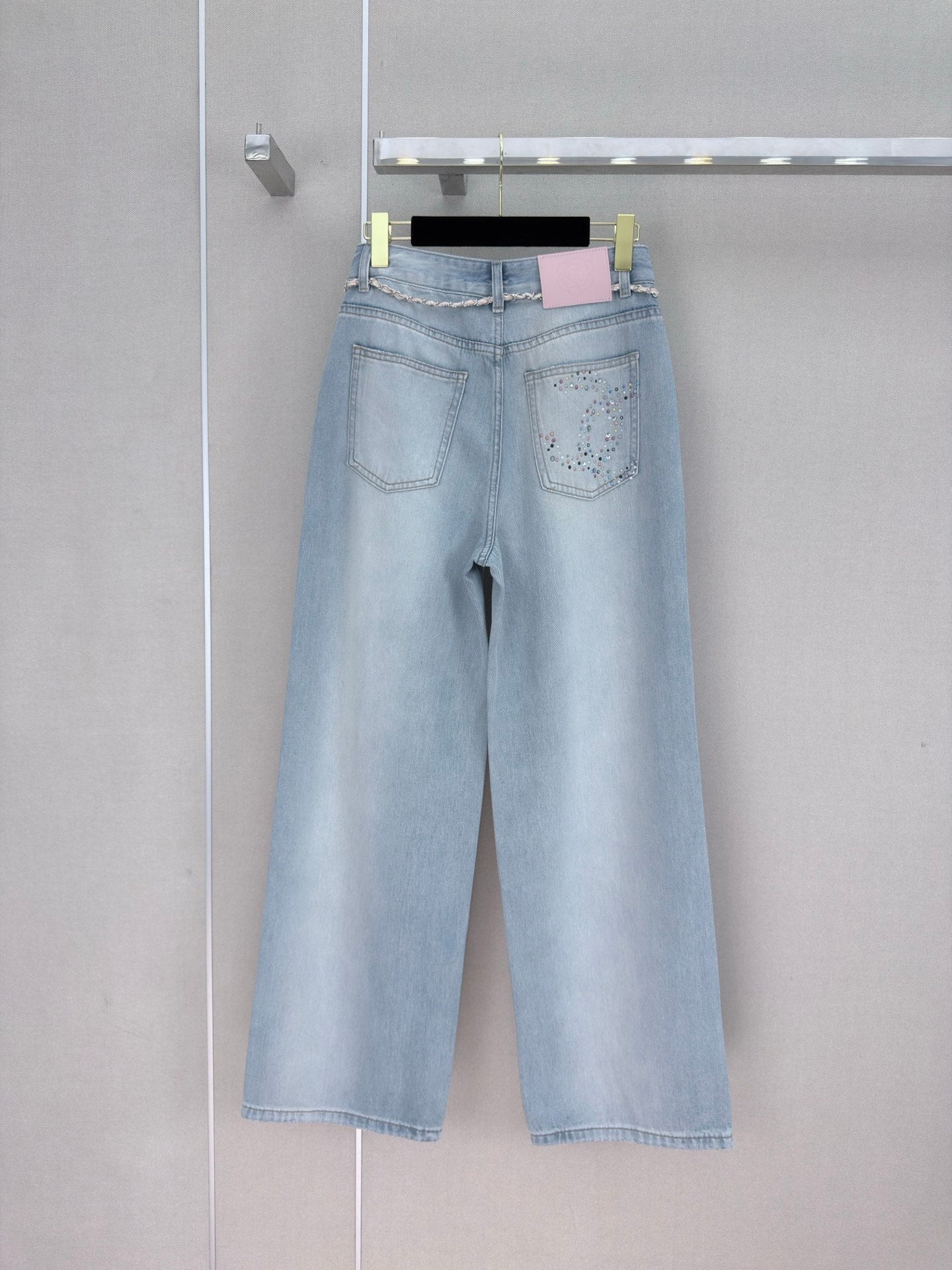 Chanel 2026 Straight-leg Jeans With Double C Rhinestone Blue Cotton 358054