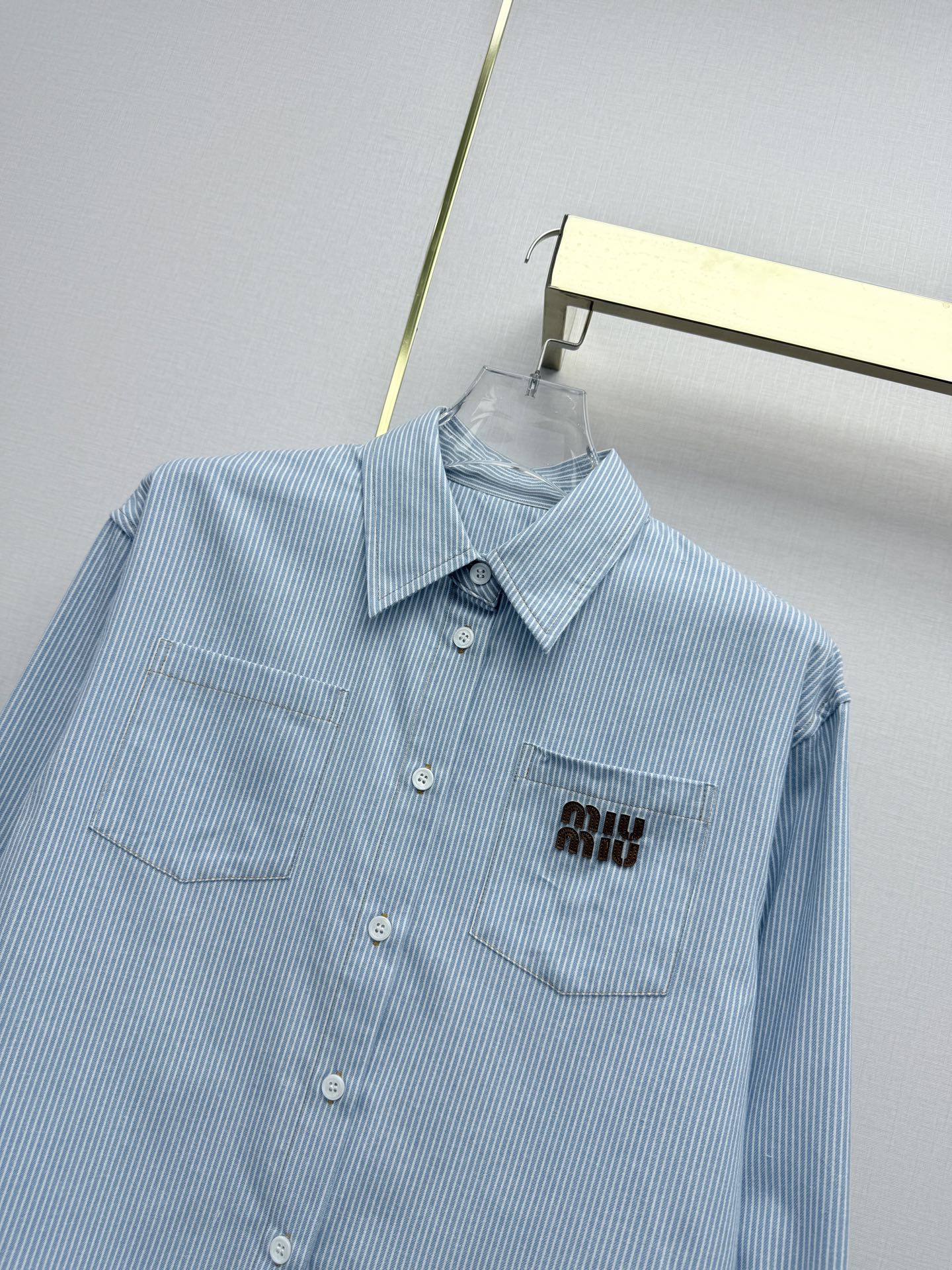 Miumiu 2026 Short-Sleeve Long-Sleeve Shirt Blue Cotton 351550