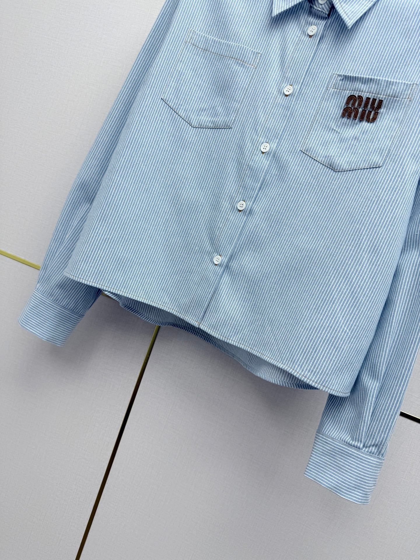 Miumiu 2026 Short-Sleeve Long-Sleeve Shirt Blue Cotton 351550