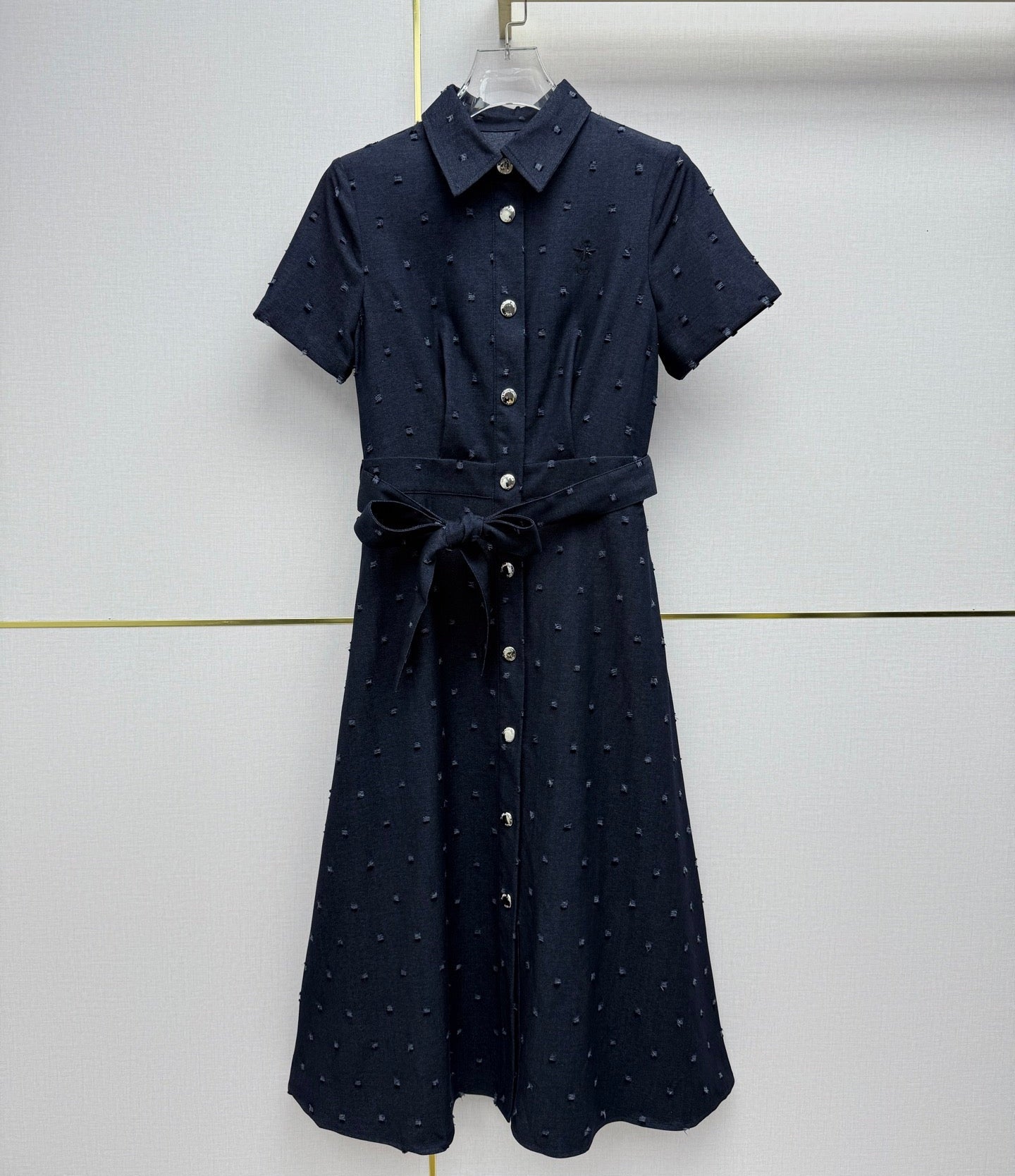 Dior 2026 Midi Shirt Dress With Belt Dark Blue Cotton 380412