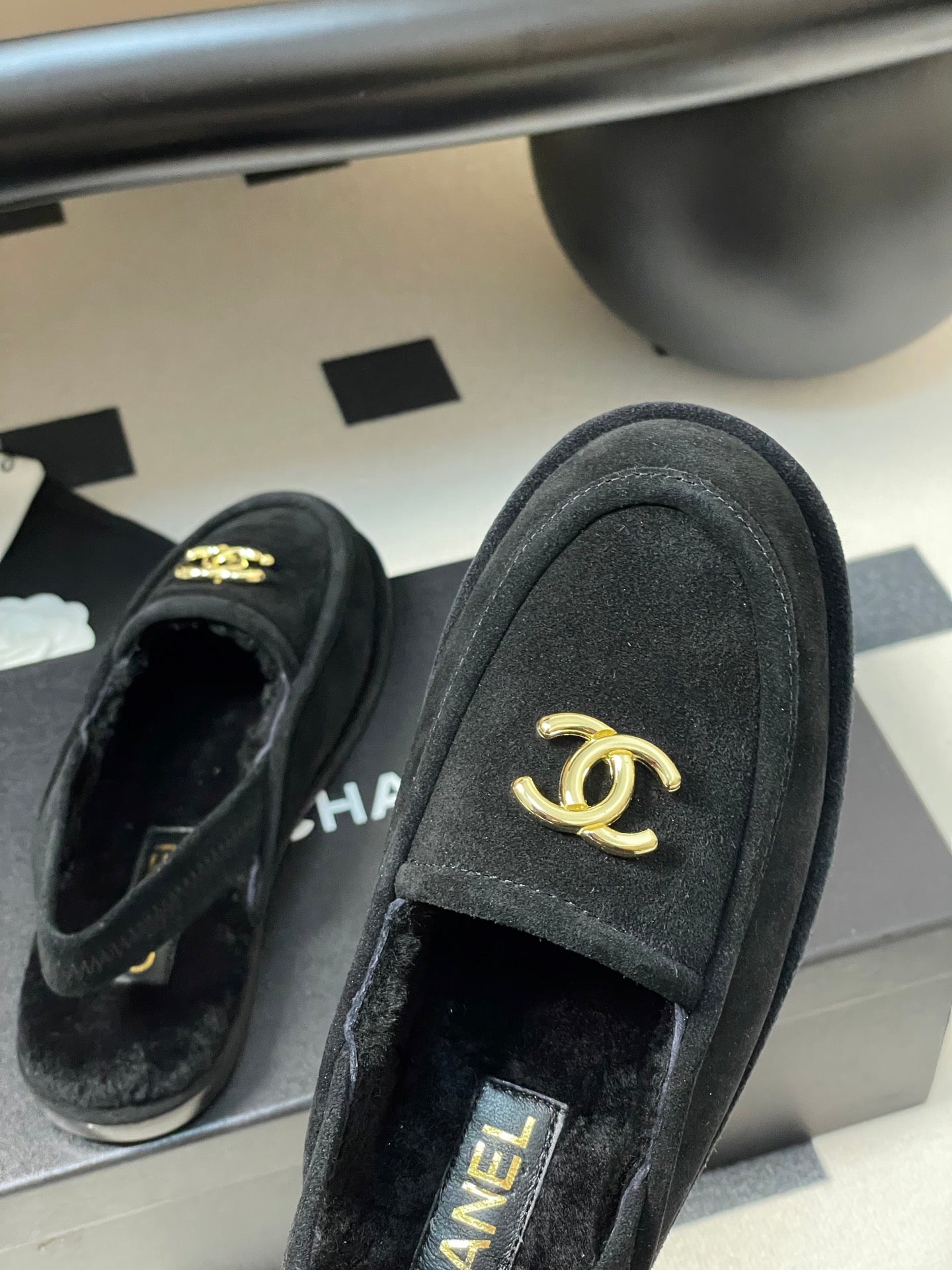CC 25A Slingback Loafer Black Sherpa Suede