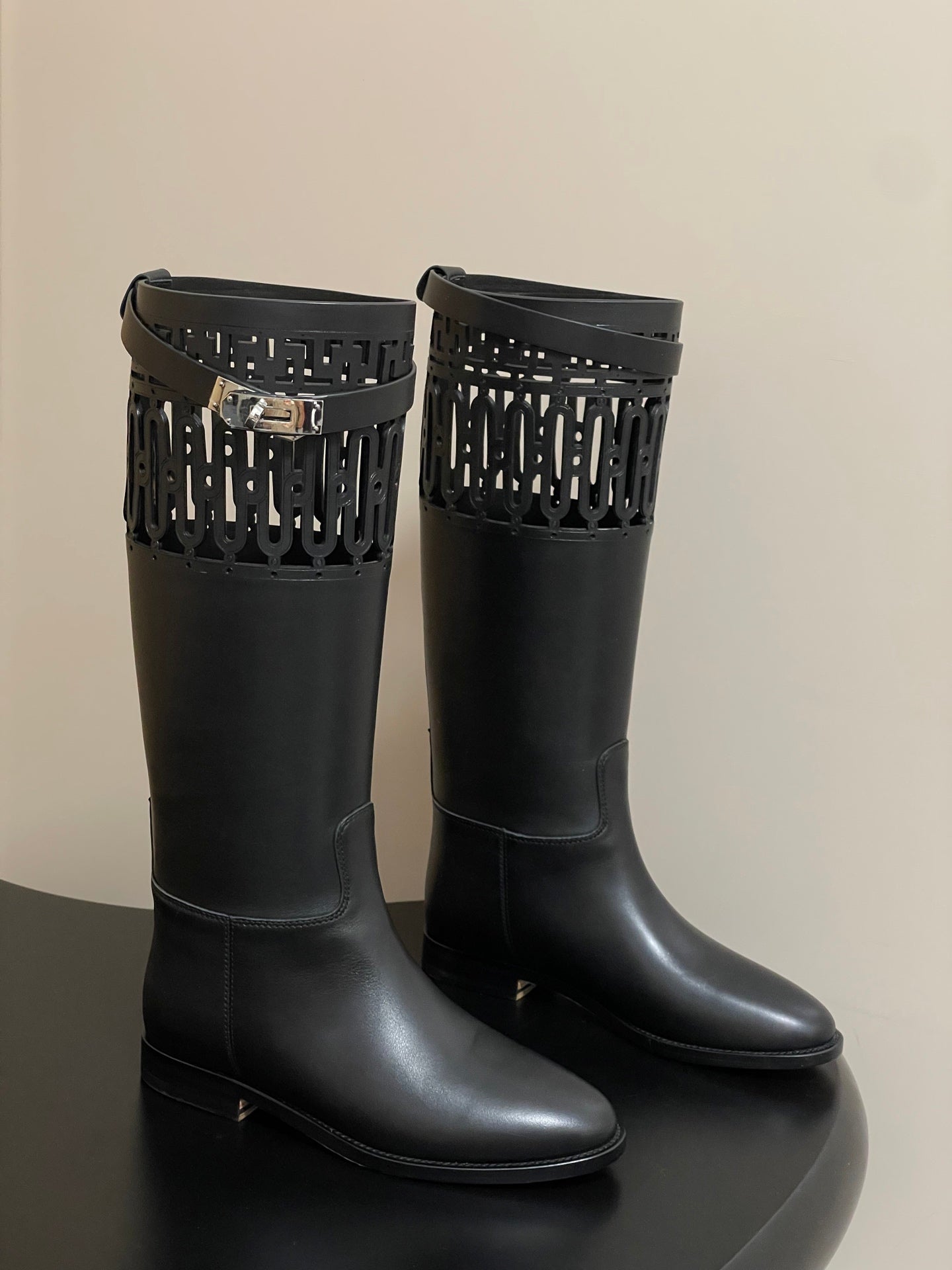 HM Jumping Boots Black Kelly Buckle Calfskin 423264