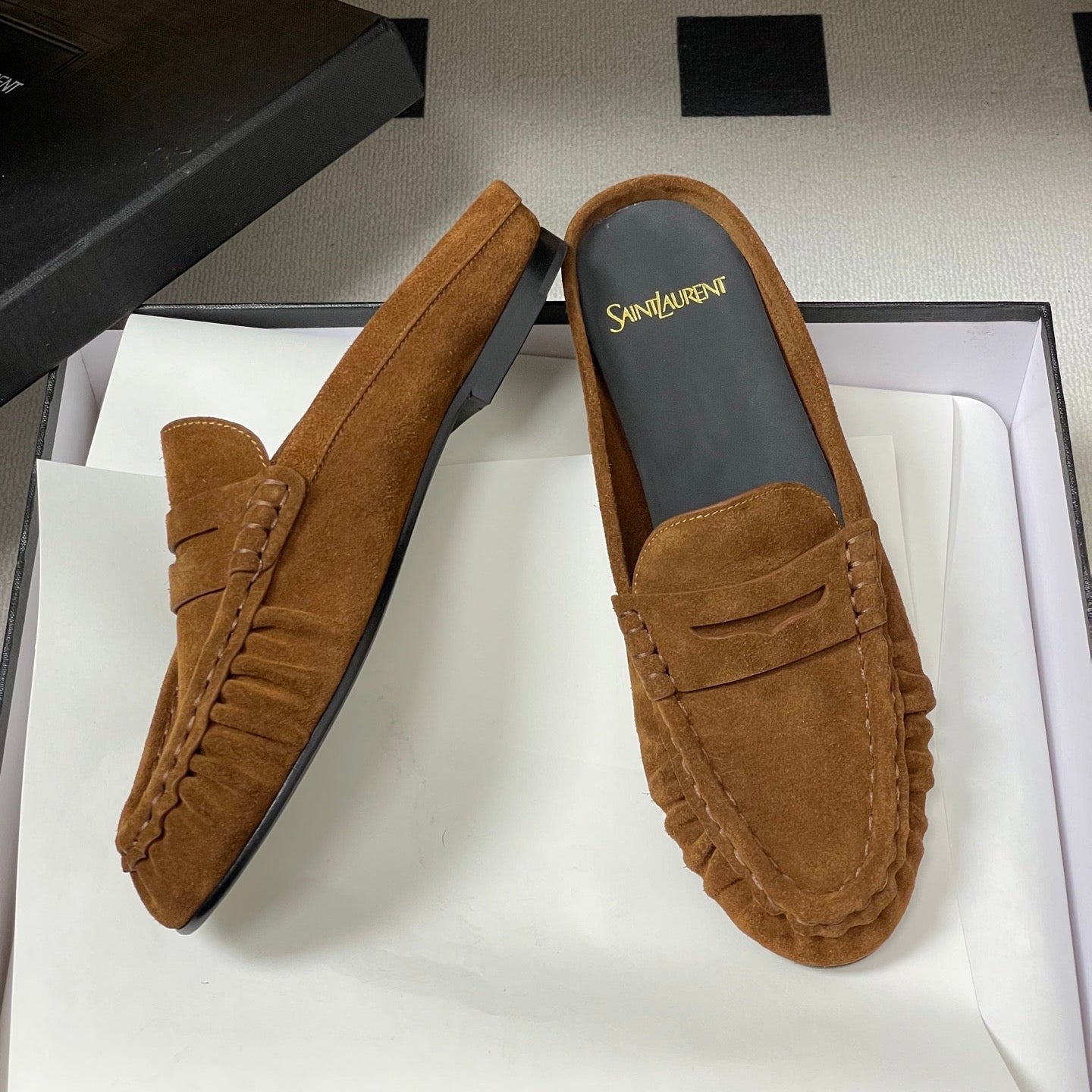 Saint Laurent 2026 Le Loafer Mules Brown Suede 593933