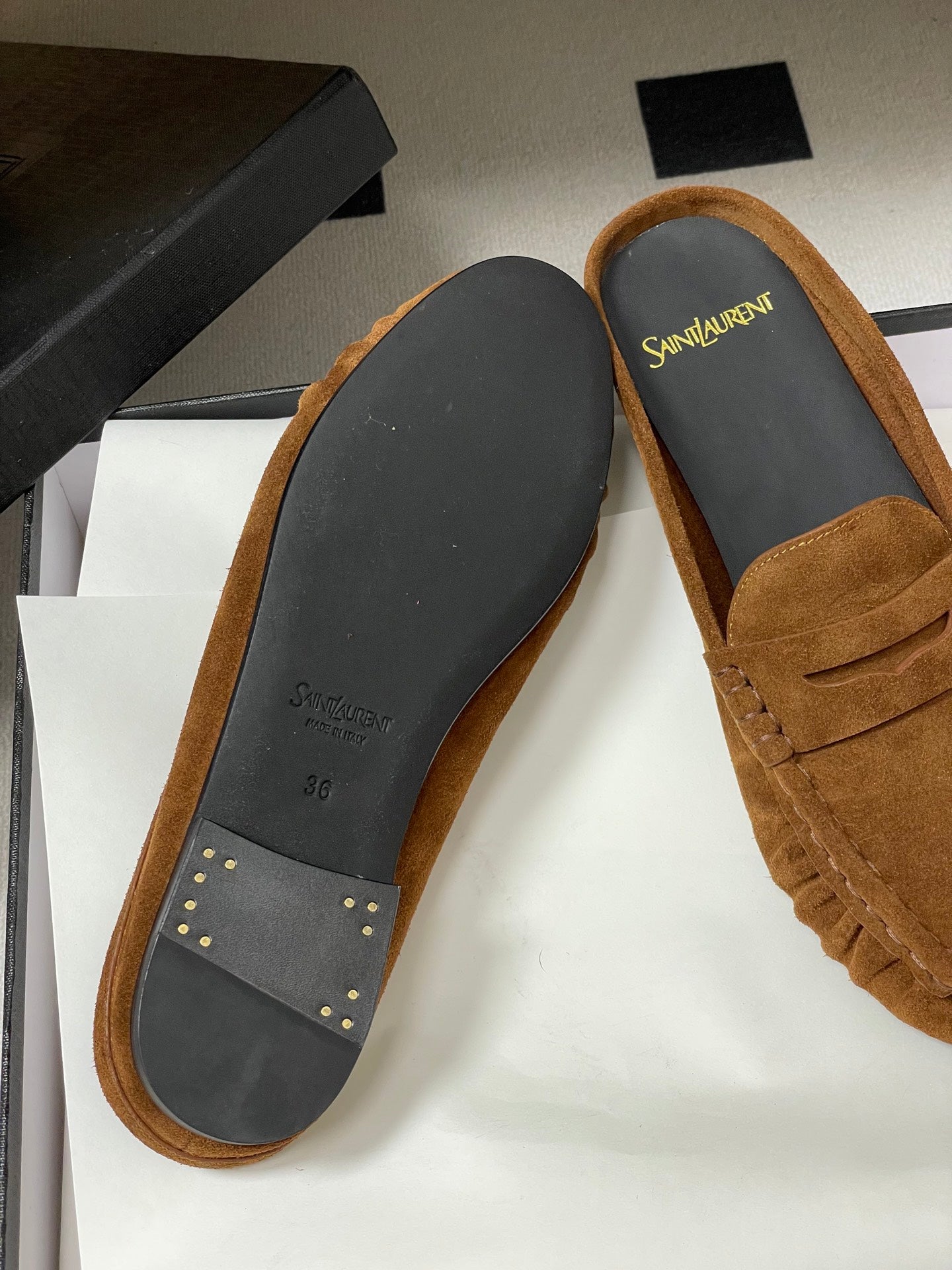 Saint Laurent 2026 Le Loafer Mules Brown Suede 593933