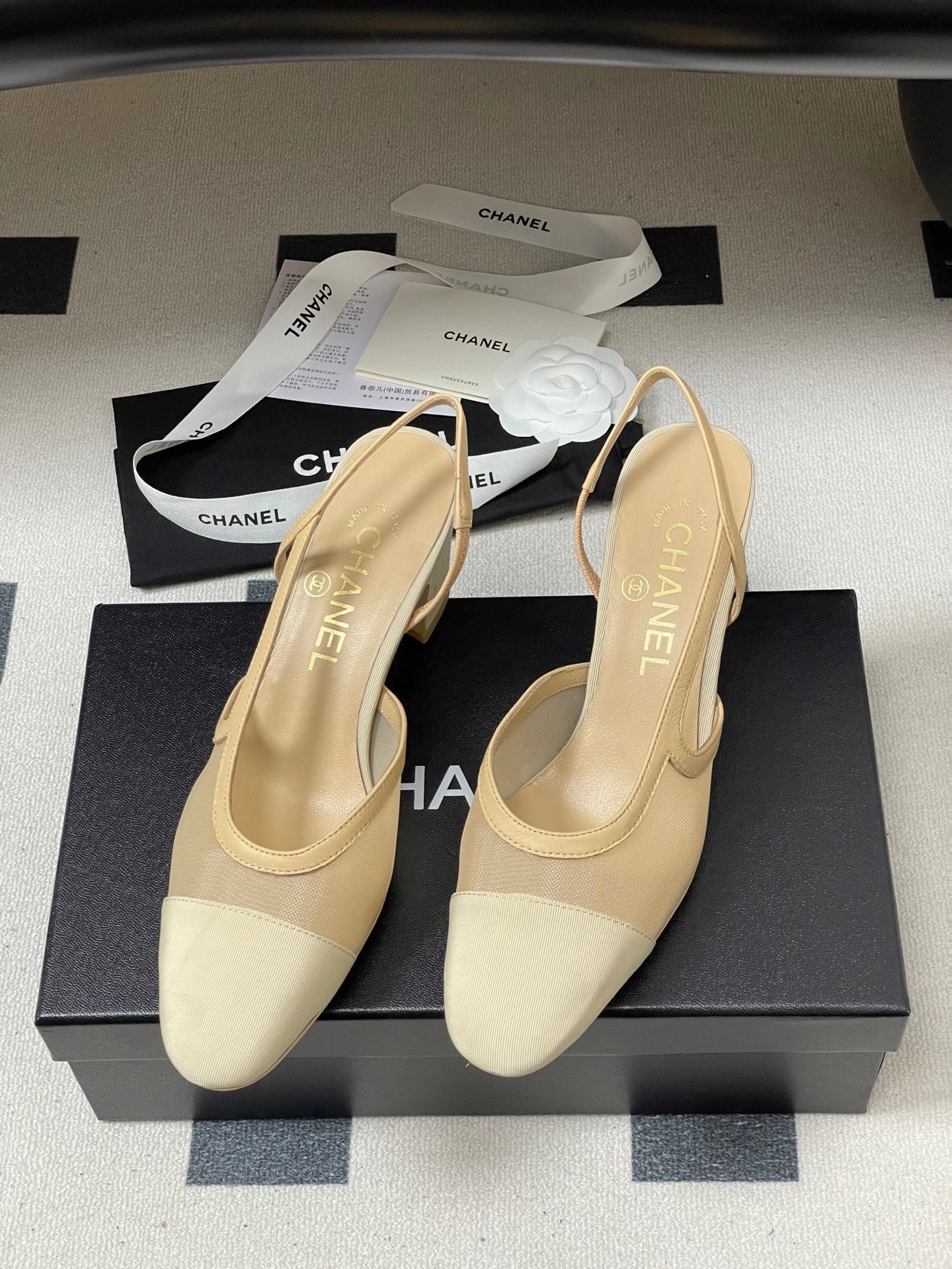 CC 26s Slingback 65 Beige Mesh Fabric Sheepskin 649444