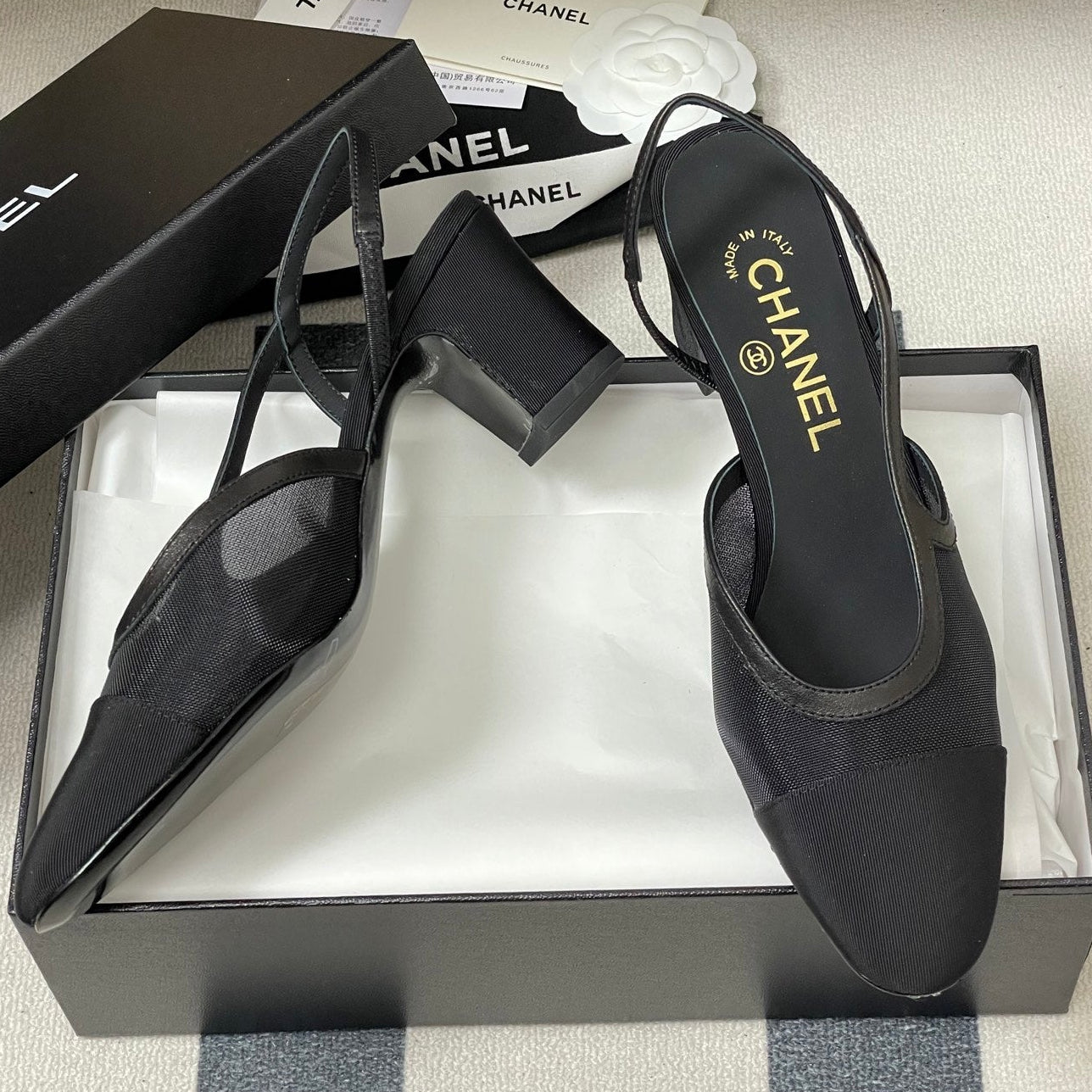 CC 26s Slingback 65mm Mesh Fabric Sheepskin