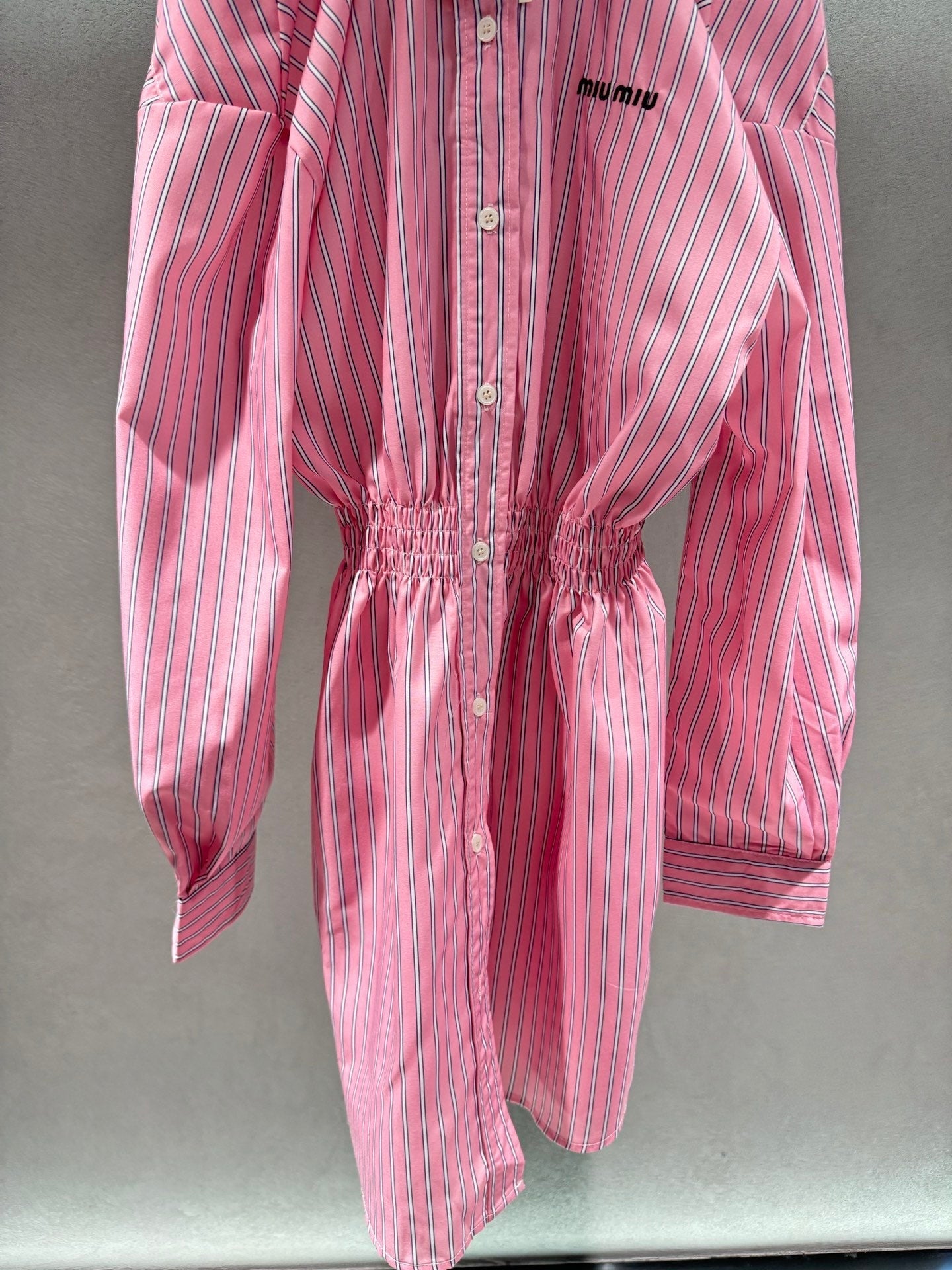 Miumiu 2026 Off-the-shoulder Striped Shirt Dress Pink Cotton