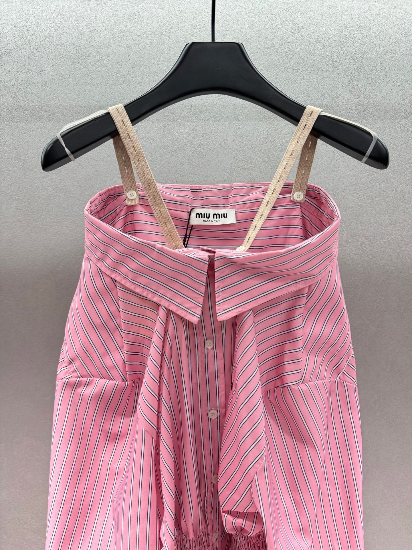 Miumiu 2026 Off-the-shoulder Striped Shirt Dress Pink Cotton