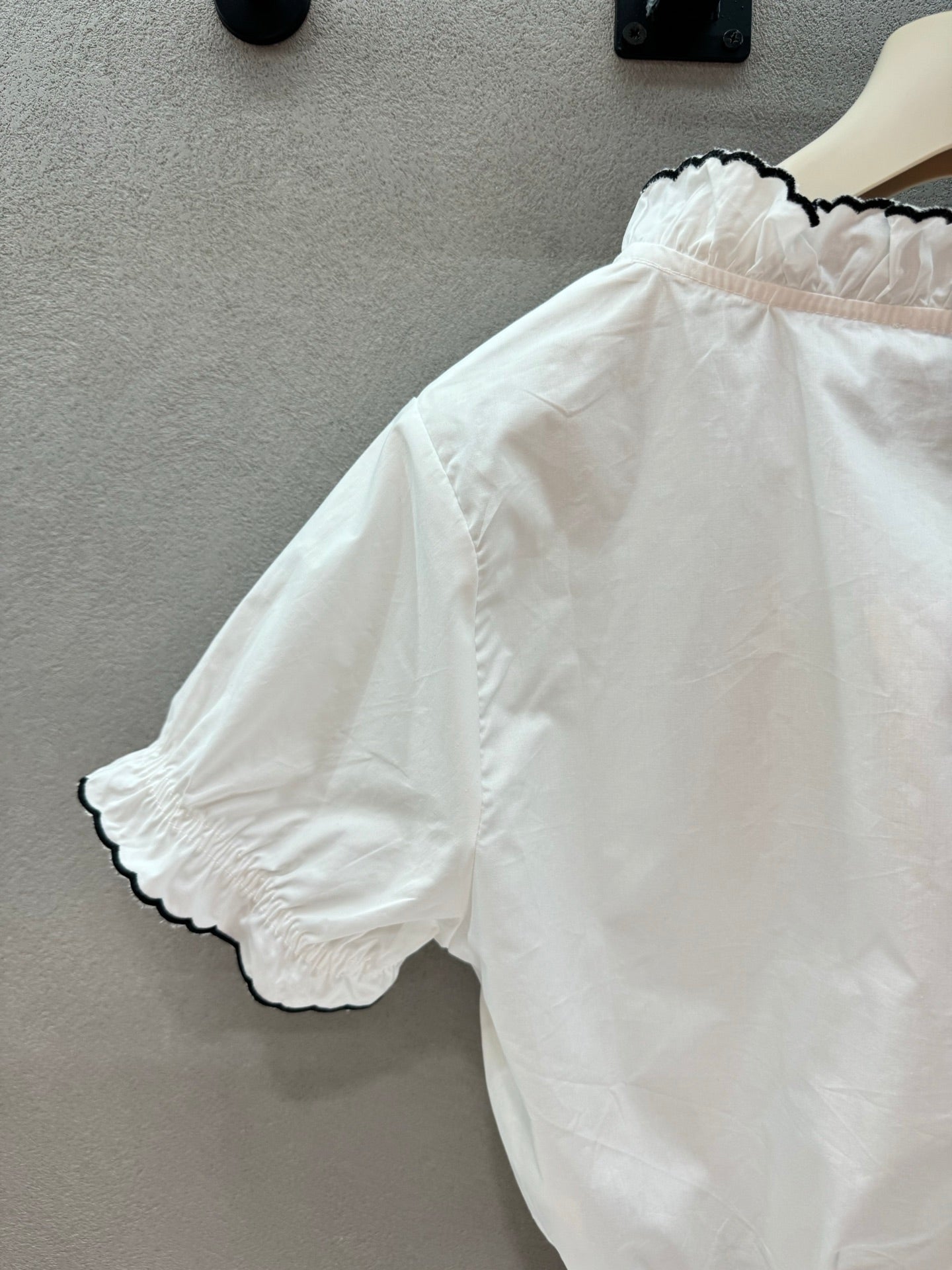 Miumiu 2026 Ruffled Trim Shirt White Black Cotton 375185
