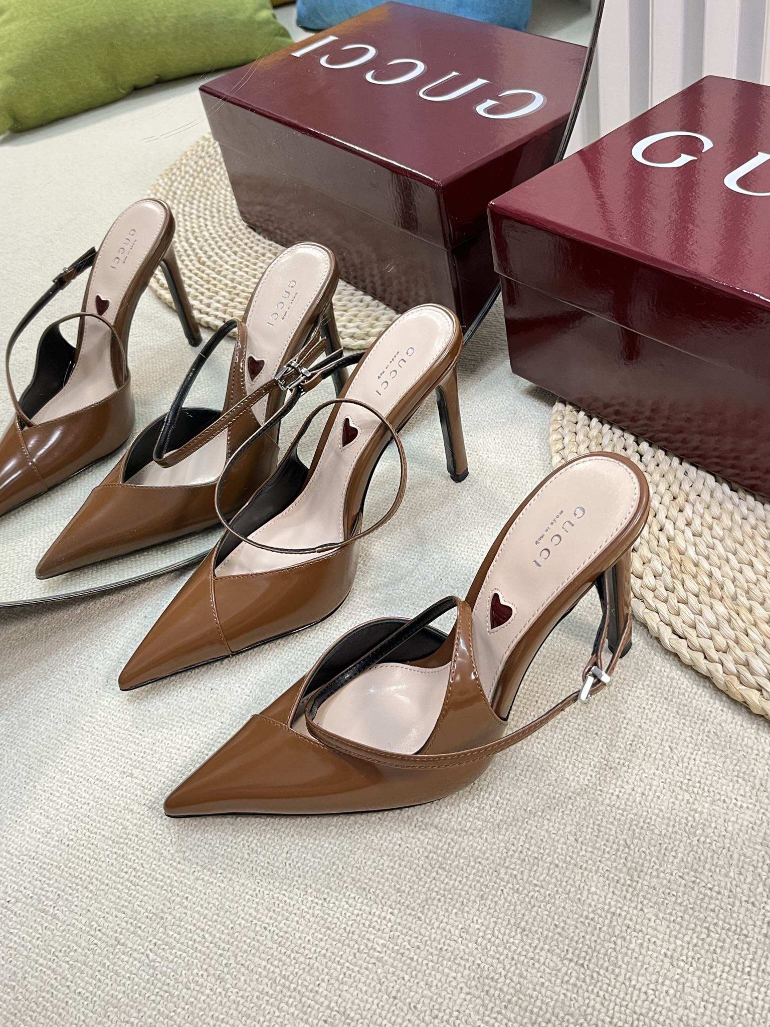 GC 100mm Heeled Slingbacks Brown Sheepskin 294606