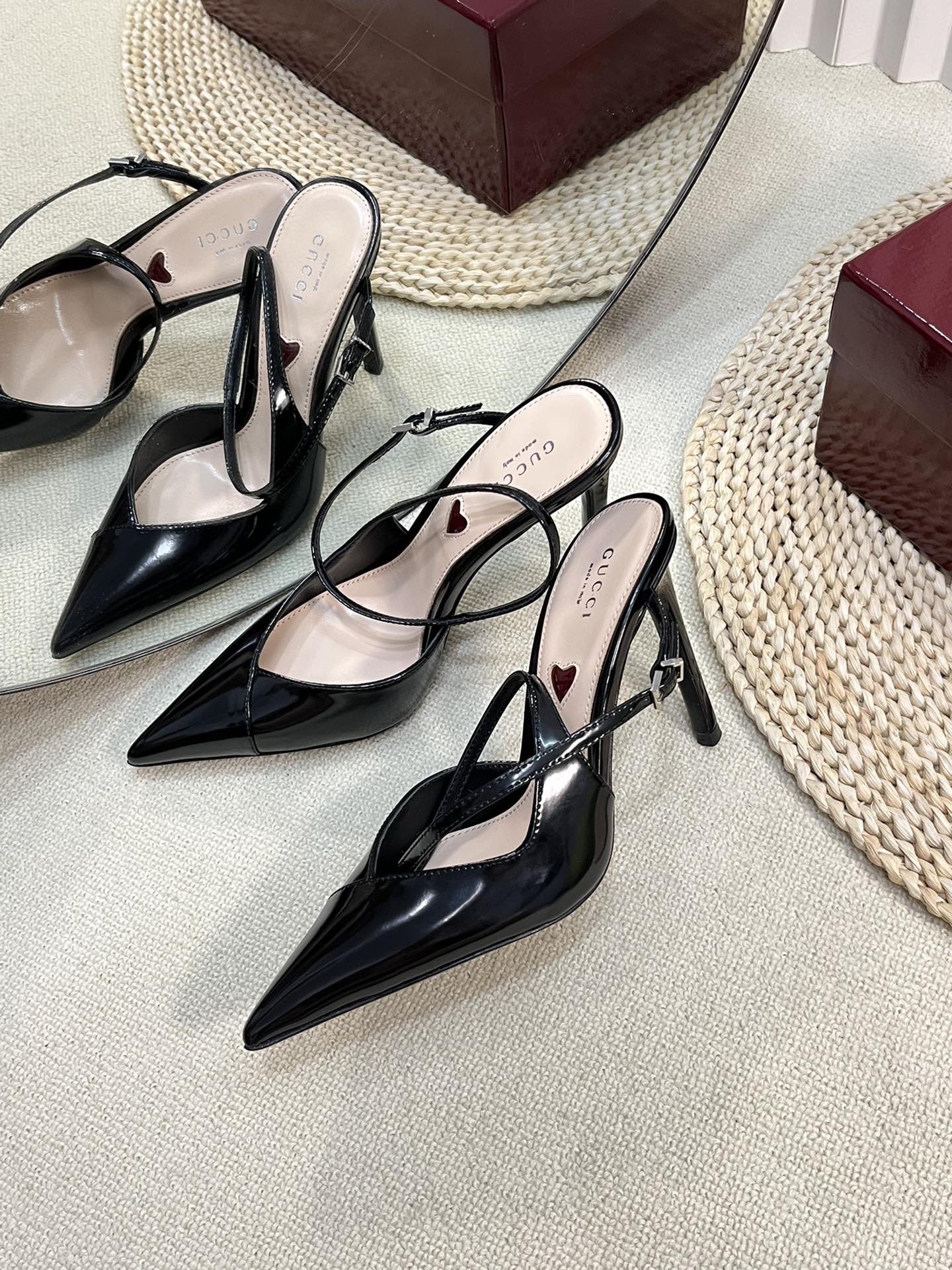 GC 100mm Heeled Slingbacks Black Sheepskin 294608
