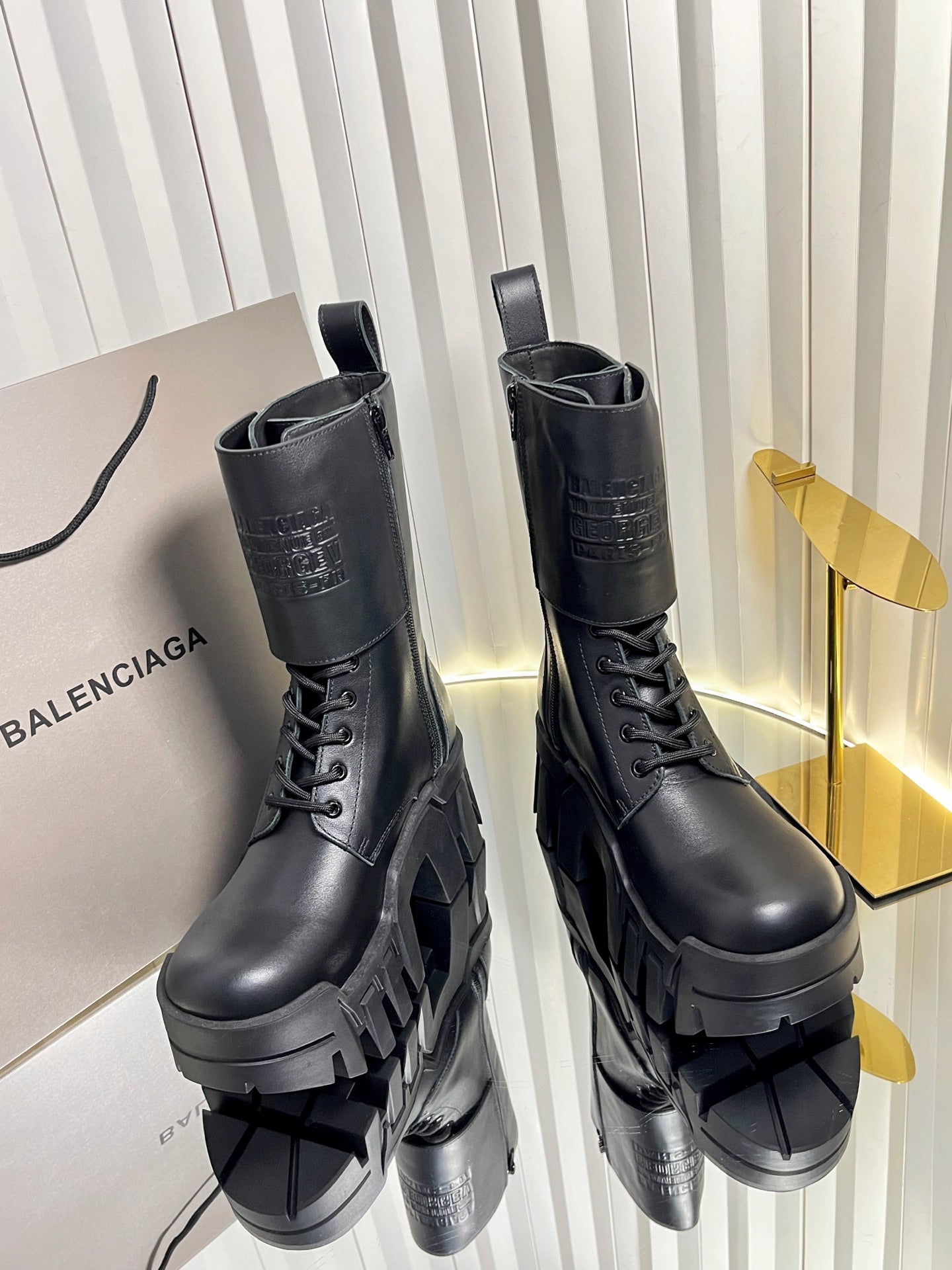 Balenciaga 2026 Bulldozer Lace-up Boot Black Calfskin 616564