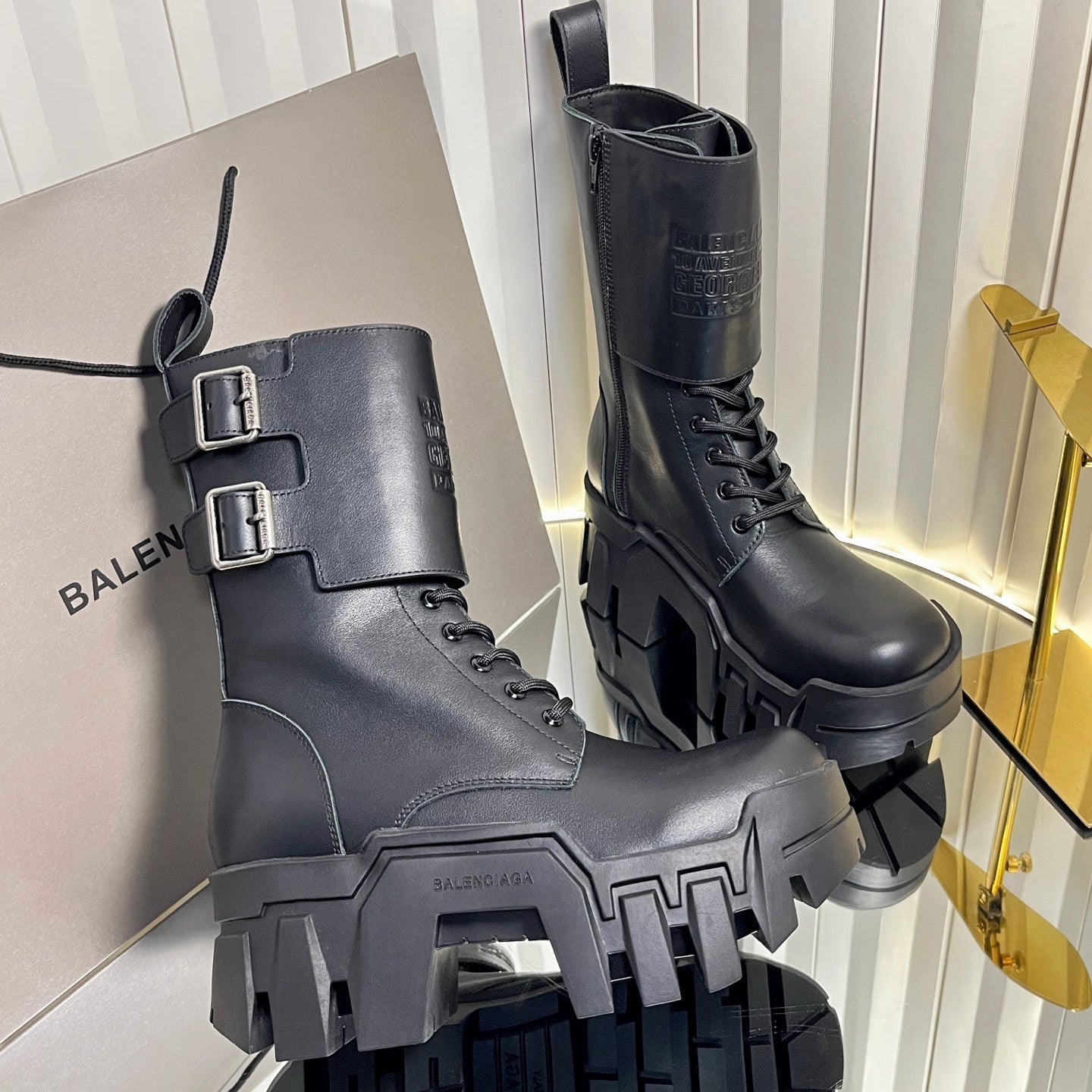 Balenciaga 2026 Bulldozer Lace-up Boot Black Calfskin 616564