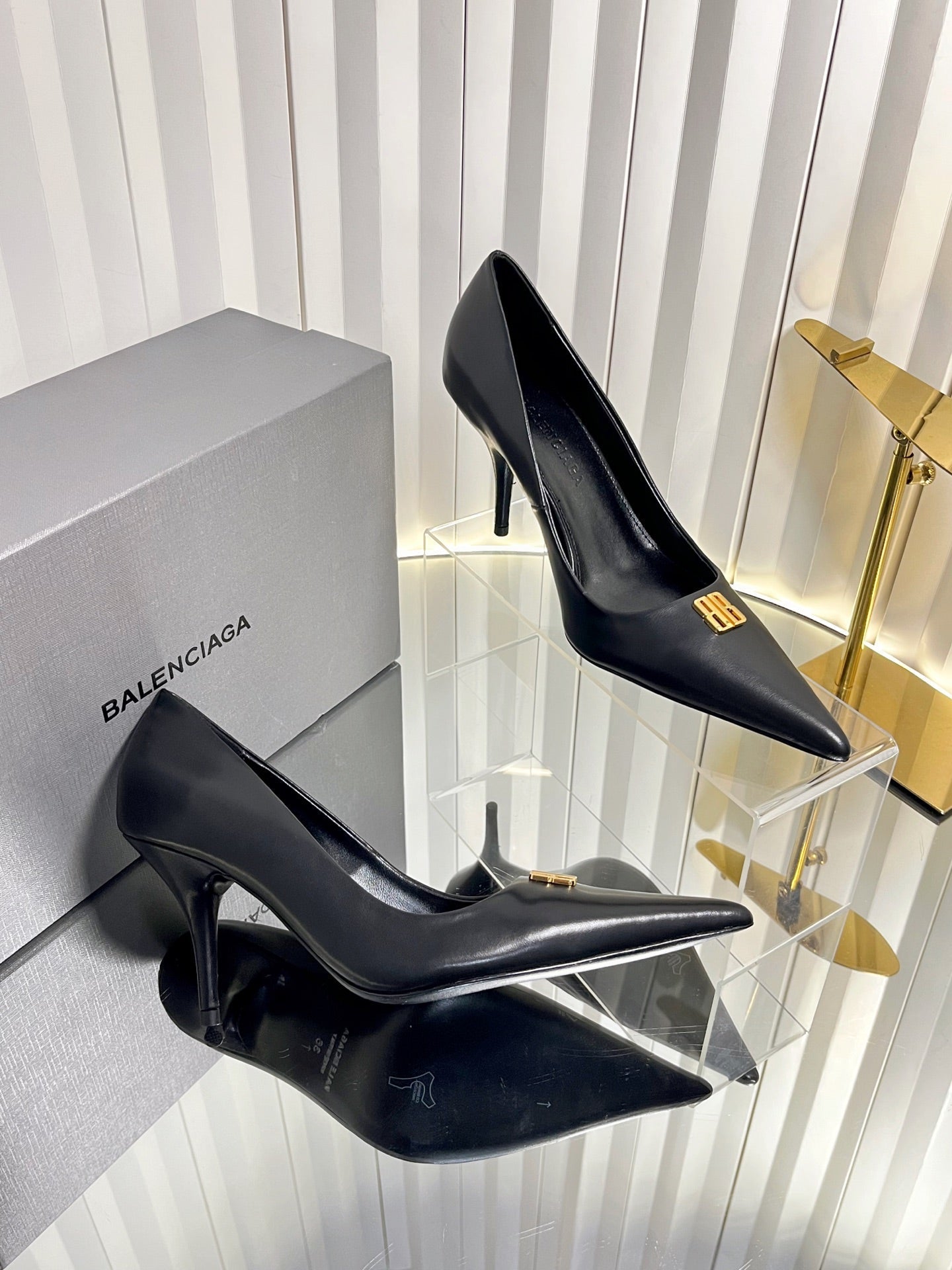 Balenciaga 2026 Avenue BB Editor 85mm Pump Black Calfskin 616567