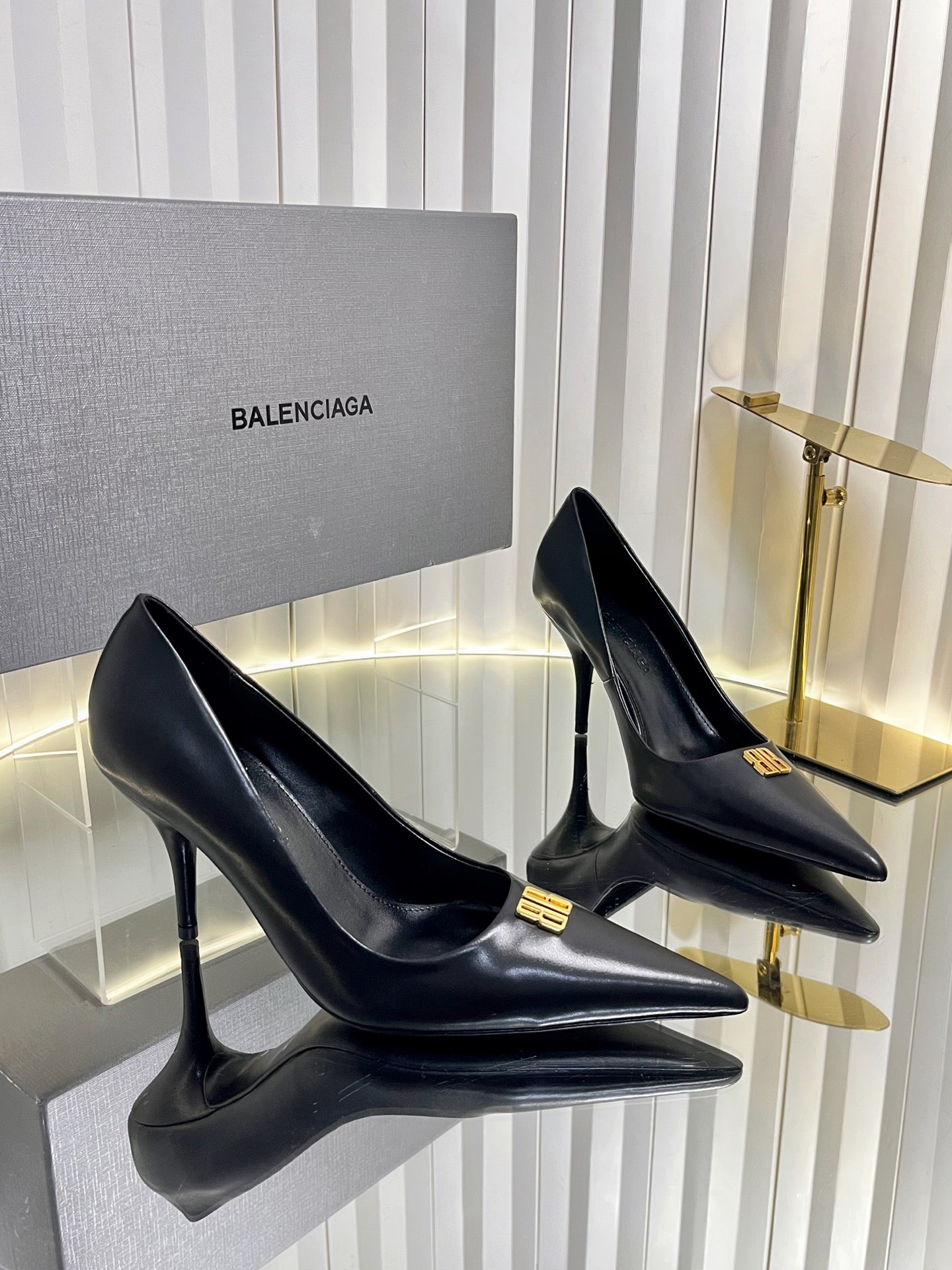 Balenciaga 2026 Avenue BB Editor 85mm Pump Black Calfskin 616567