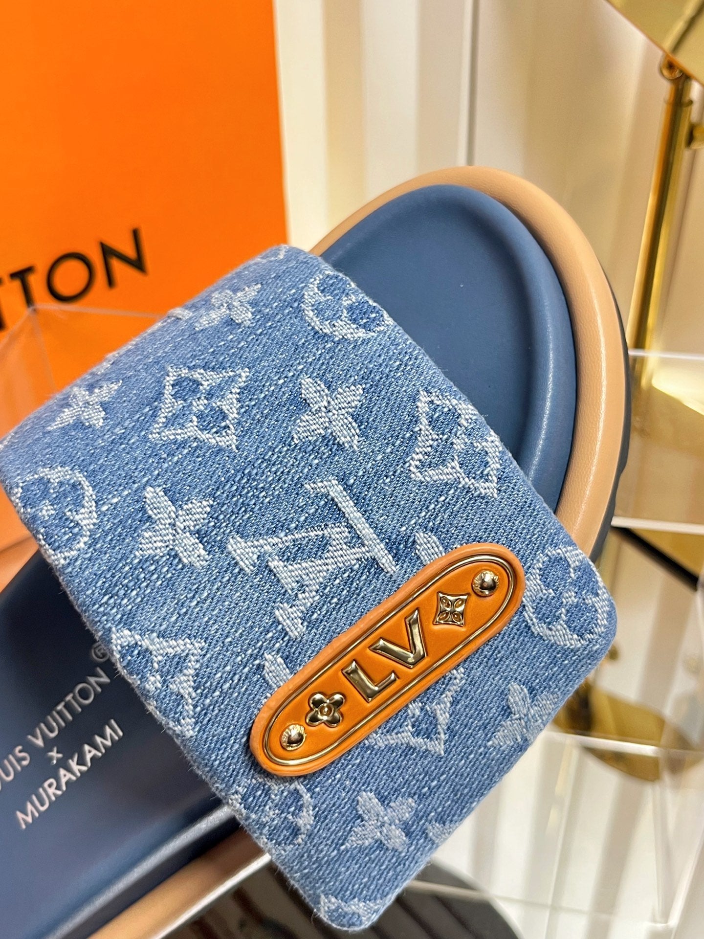 LV 26s Slippers Blue Denim Sheepskin 616357