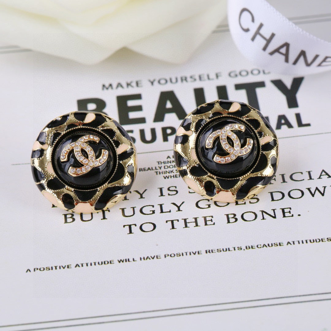 CC Enamel Black Gold Earrings