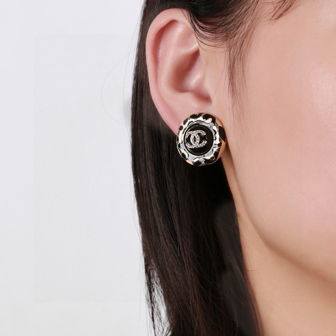 CC Enamel Black Gold Earrings