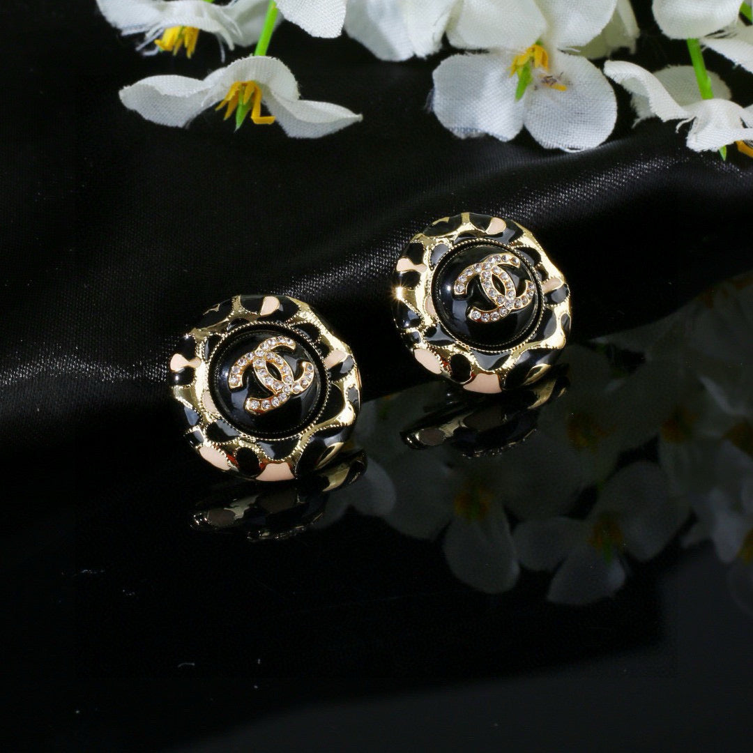 CC Enamel Black Gold Earrings